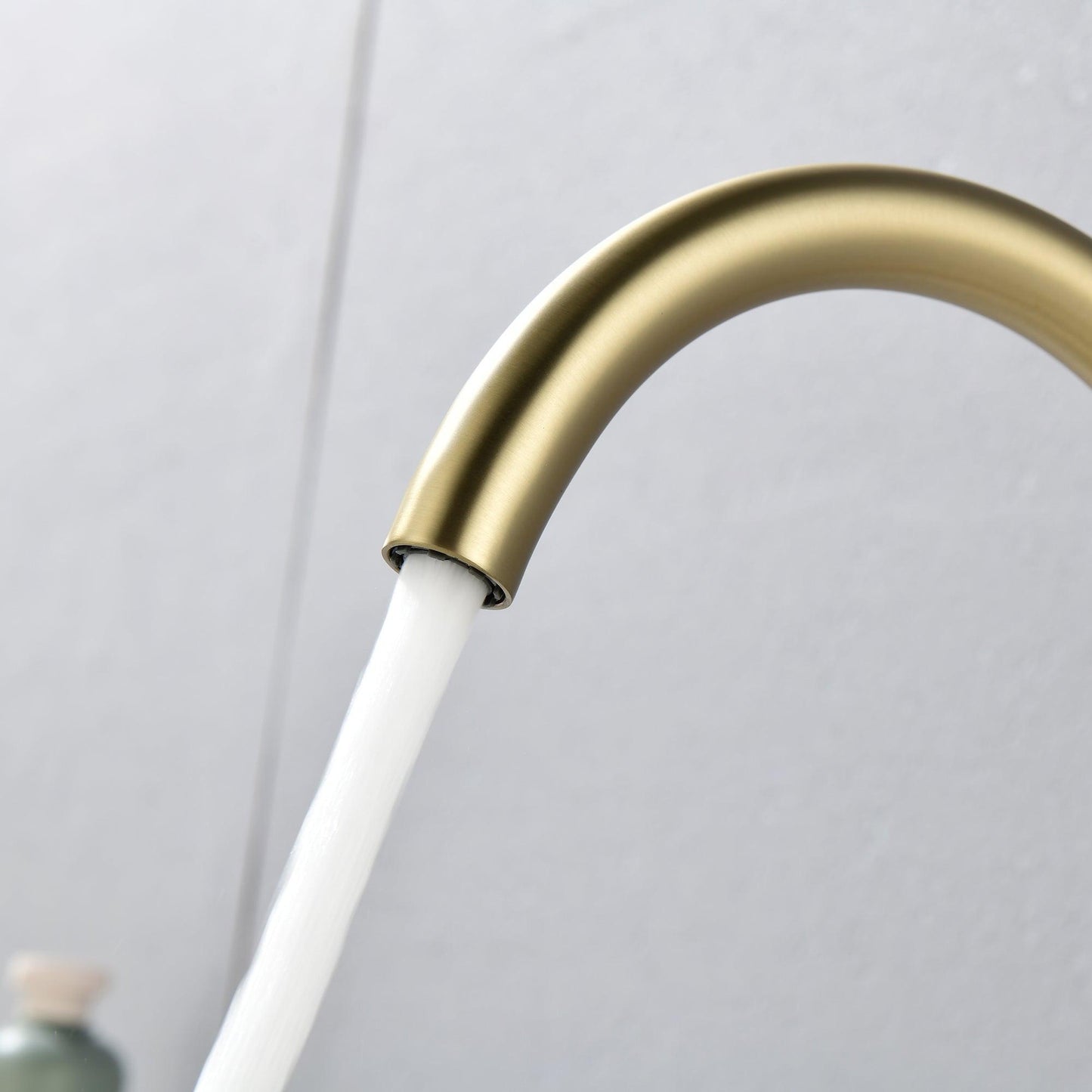 Widespread Bathroom Faucet Brushed Gold, 10 inch height FredCo