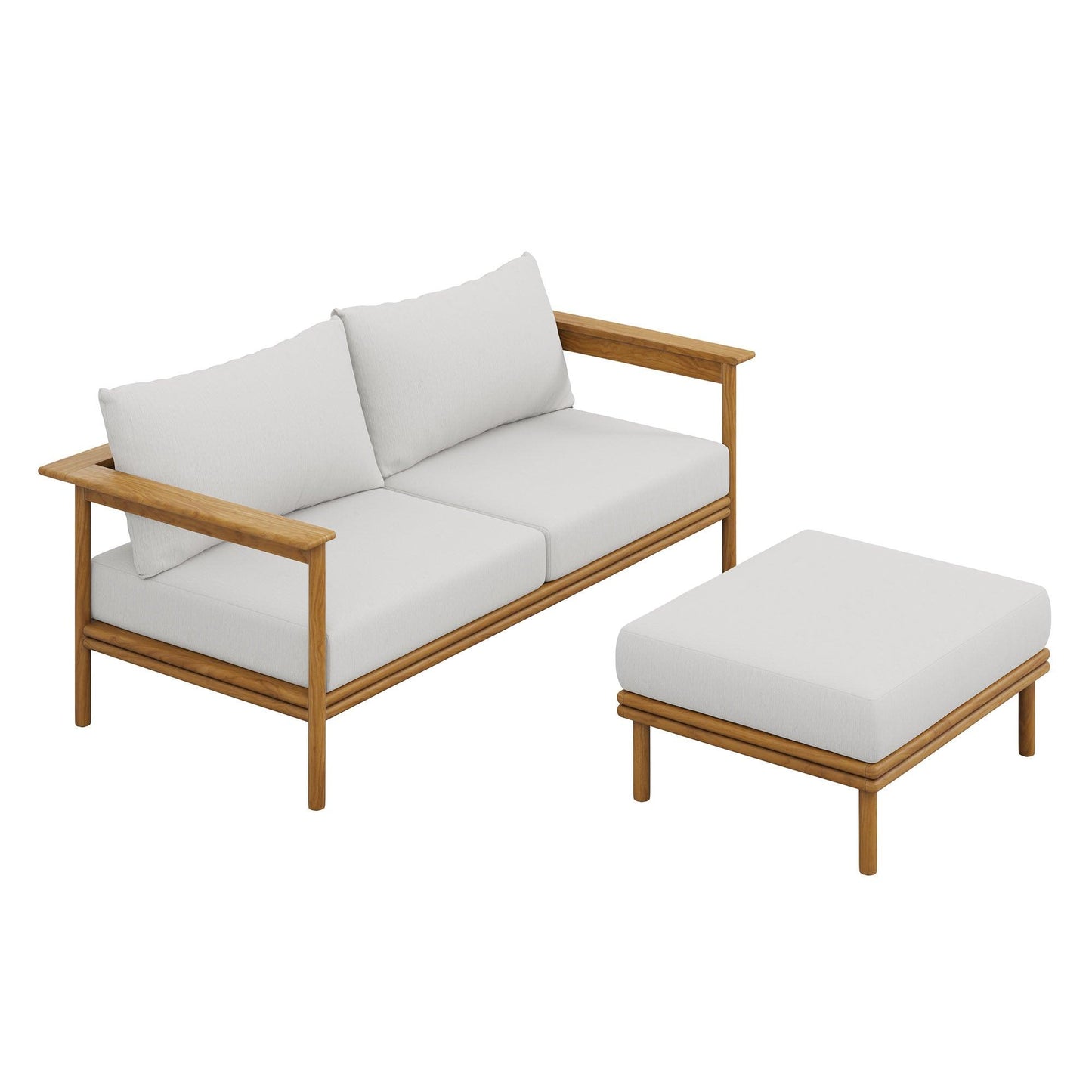 Wren 2-Piece Outdoor Patio Teak Wood Sofa and Ottoman Set by Modway FredCo