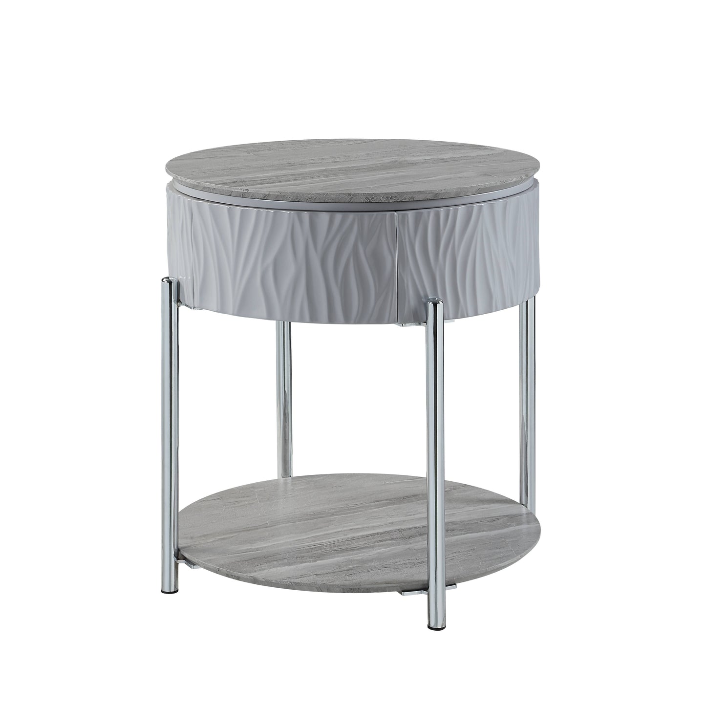 Yukino Gray High Gloss & Chrome Finish End Table FredCo