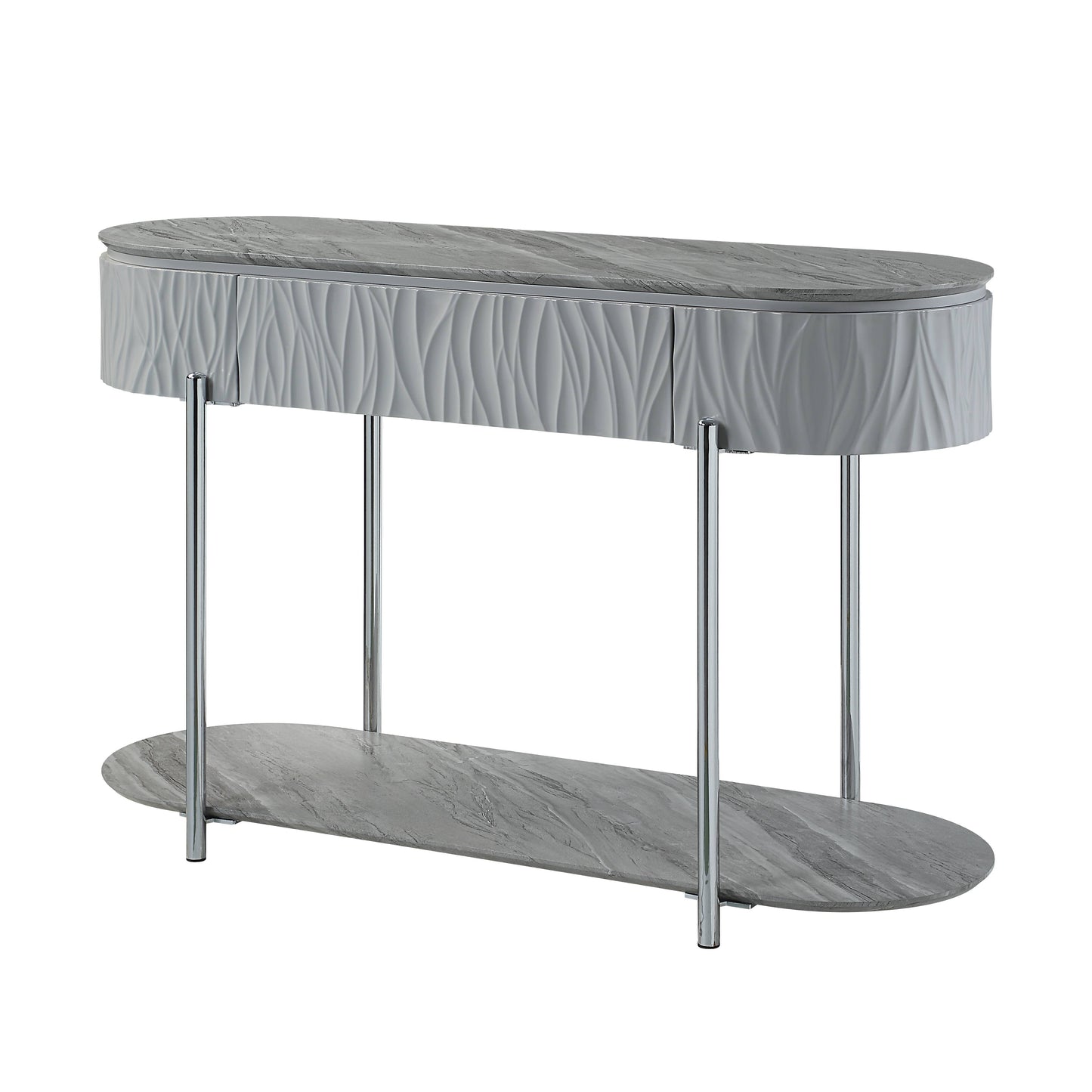 Yukino Gray High Gloss & Chrome Finish Sofa Table FredCo