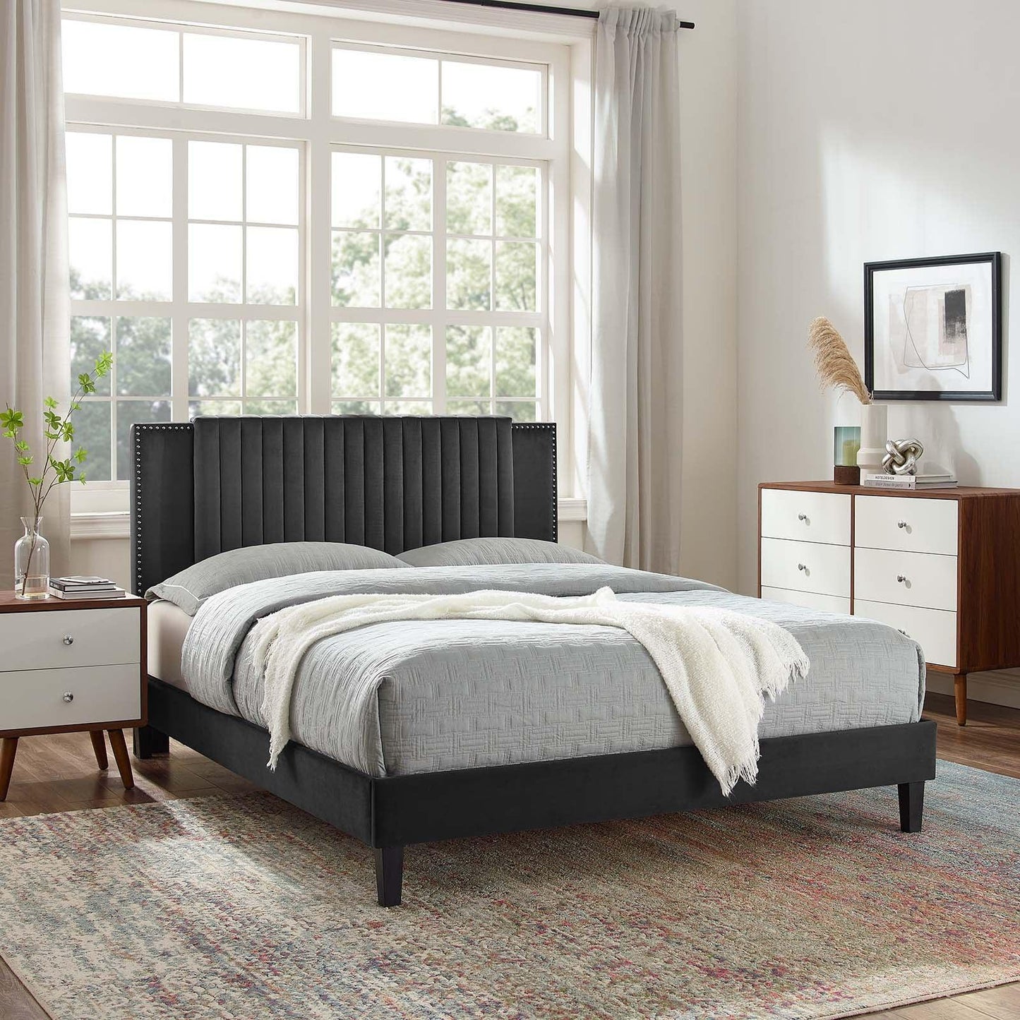 Zahra Channel Tufted Performance Velvet King Platform Bed, MOD-7014 FredCo