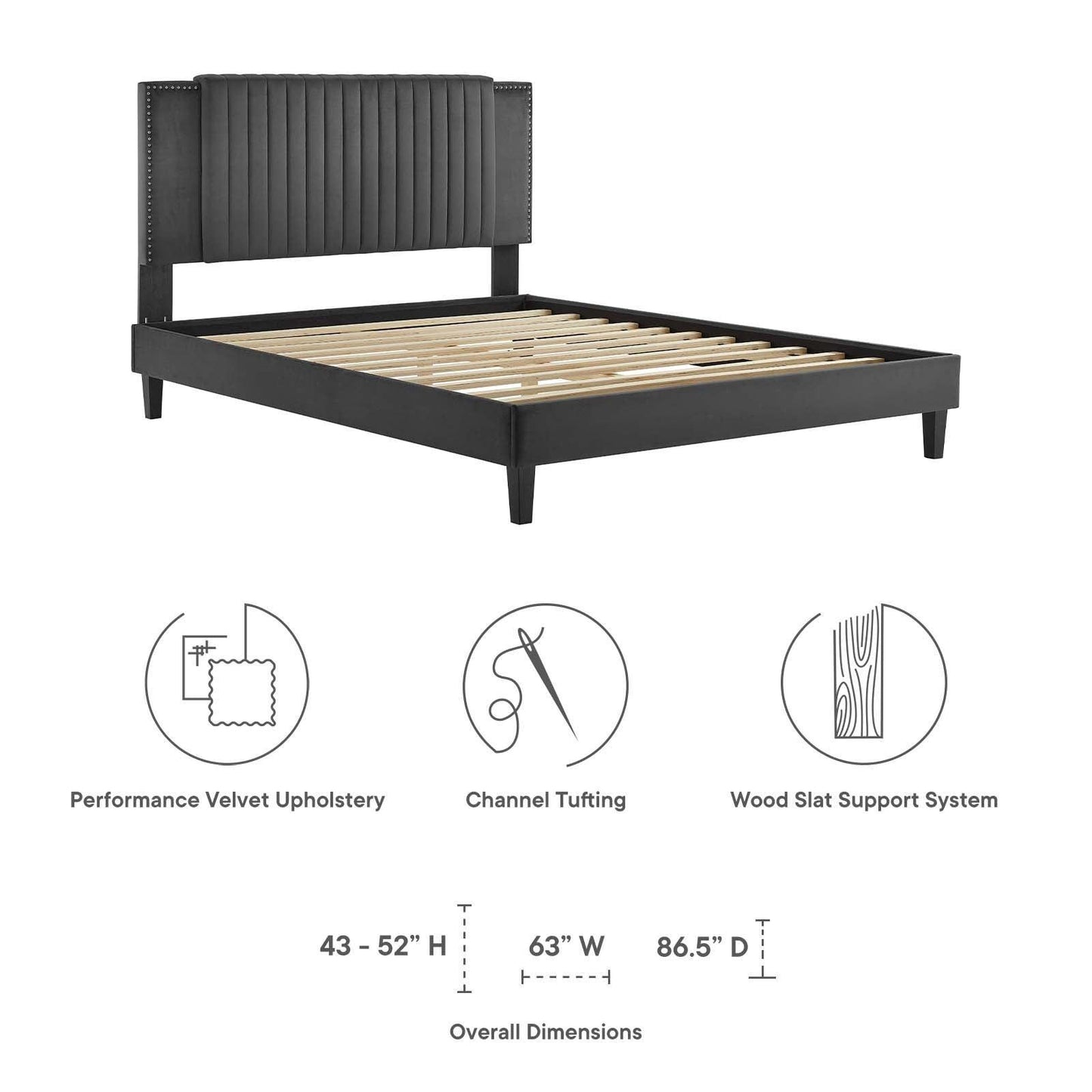 Zahra Channel Tufted Performance Velvet King Platform Bed, MOD-7014 FredCo