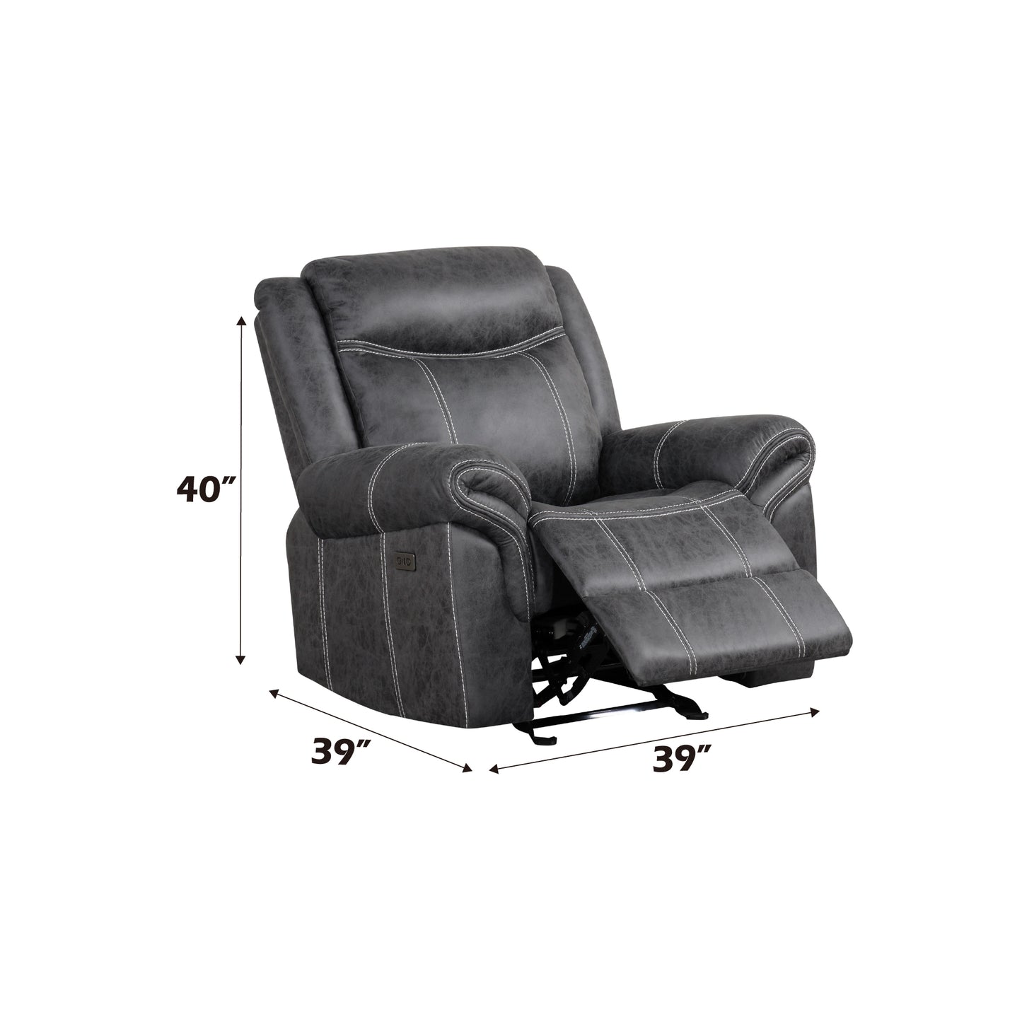 Zubaida Dark Gray Polish Microfiber Power Motion Glider Recliner FredCo