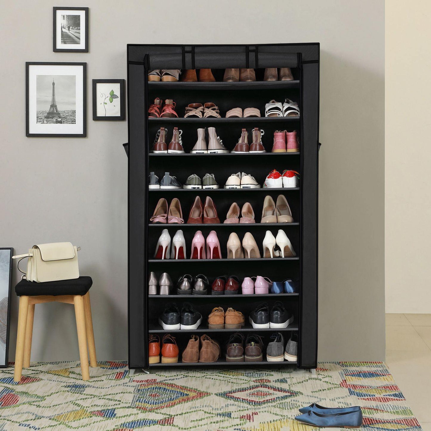 10-Tier Shoe Rack Black FredCo