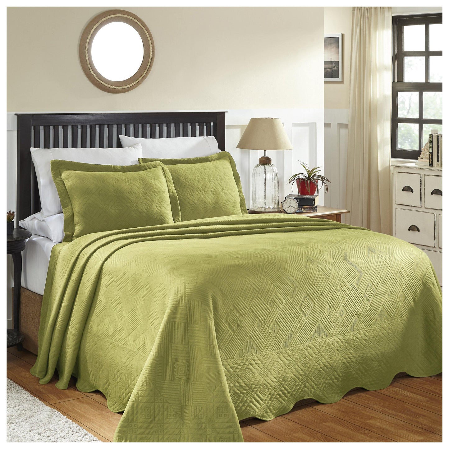 100% Cotton Geometric Fret Scalloped Bedspread Set FredCo
