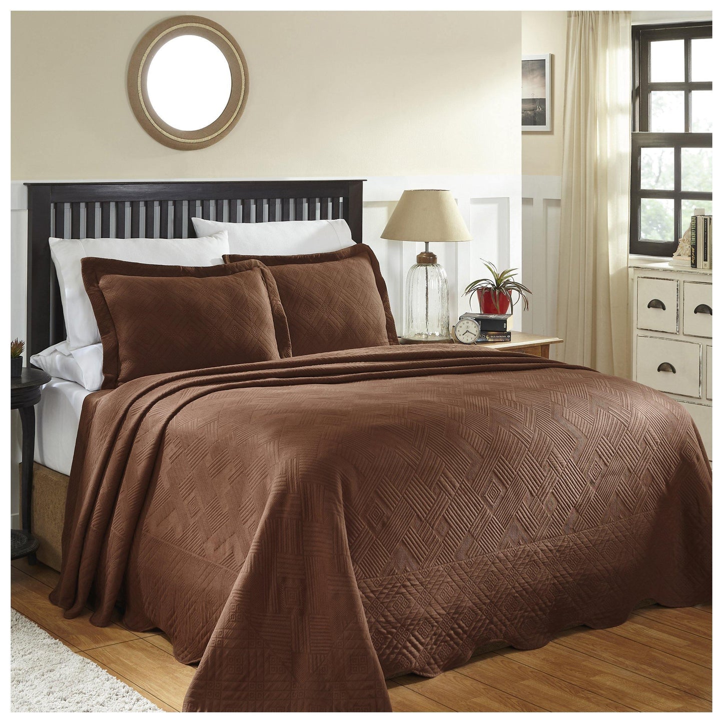 100% Cotton Geometric Fret Scalloped Bedspread Set FredCo