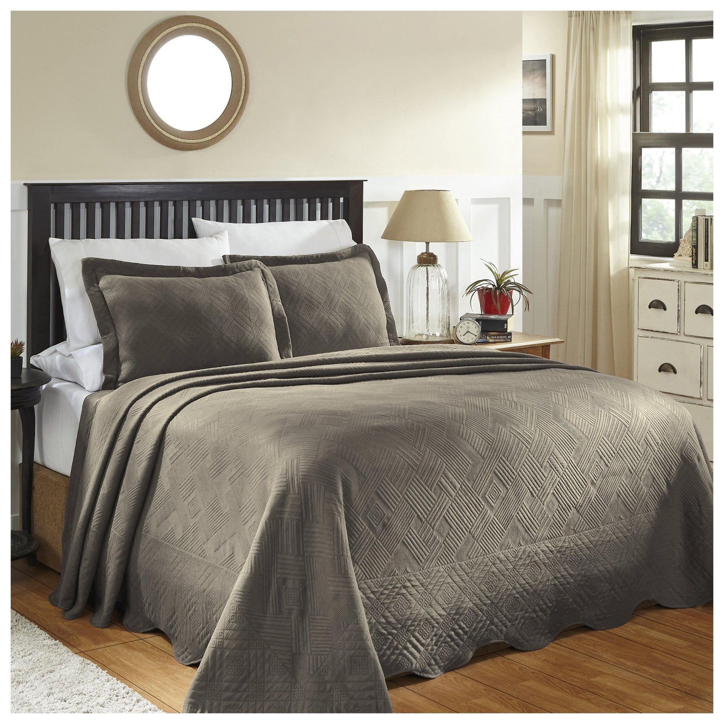 100% Cotton Geometric Fret Scalloped Bedspread Set FredCo