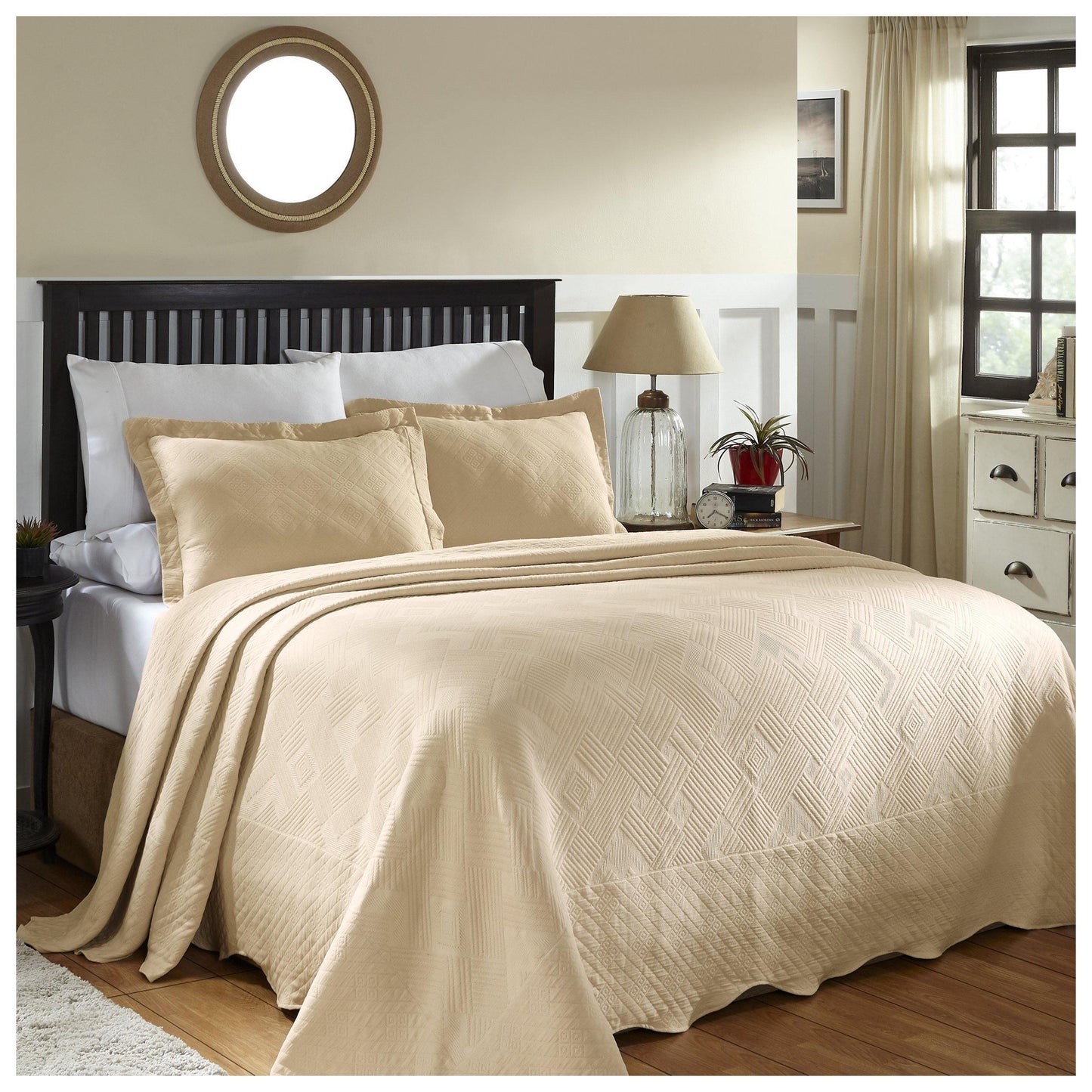 100% Cotton Geometric Fret Scalloped Bedspread Set FredCo