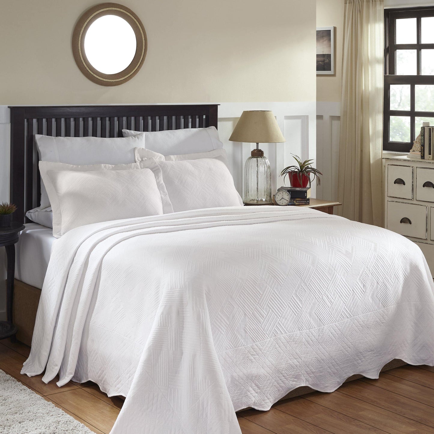 100% Cotton Geometric Fret Scalloped Bedspread Set FredCo