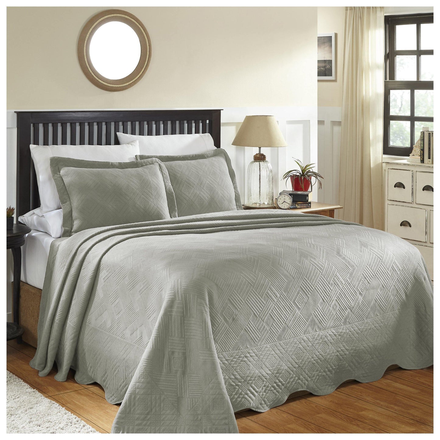 100% Cotton Geometric Fret Scalloped Bedspread Set FredCo