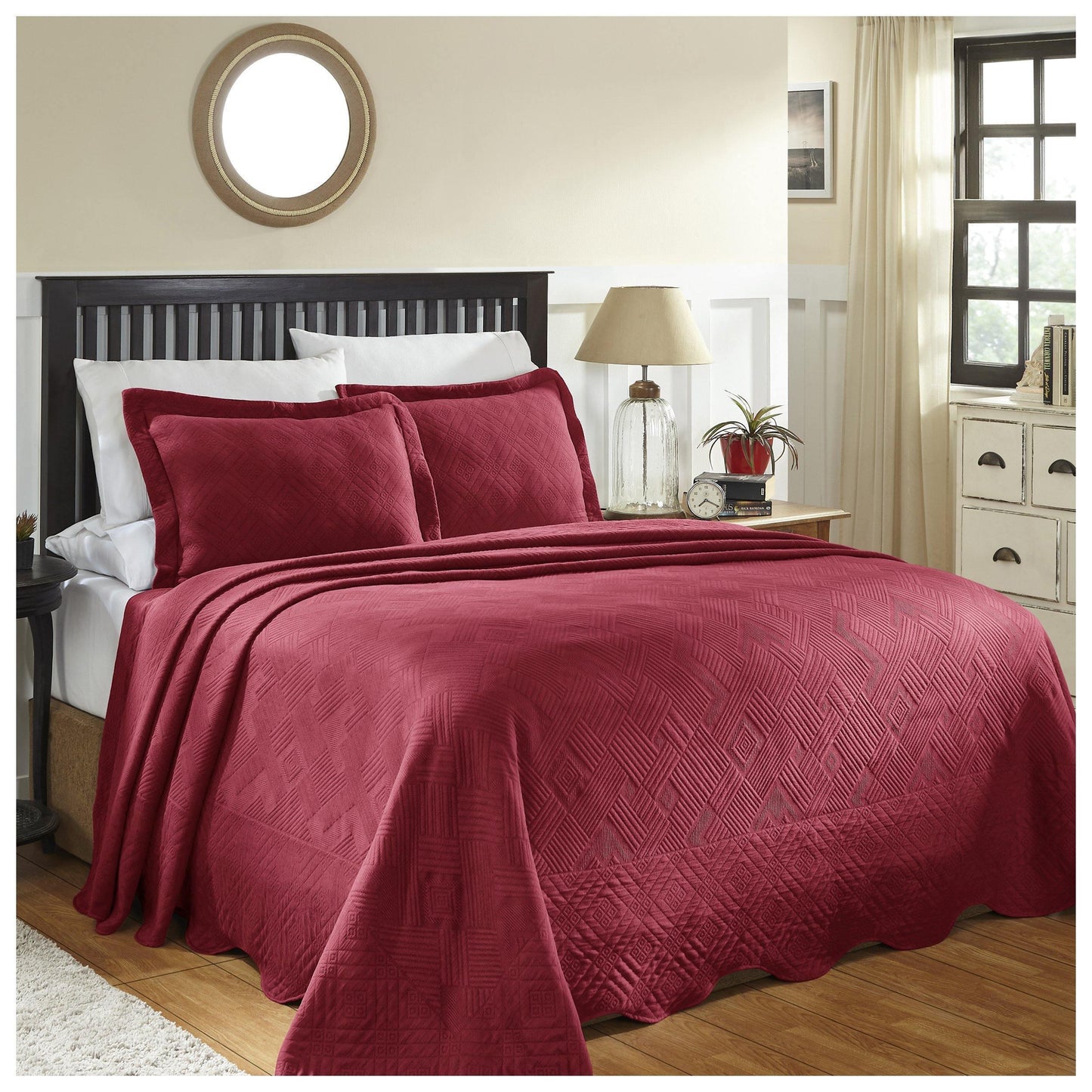 100% Cotton Geometric Fret Scalloped Bedspread Set FredCo