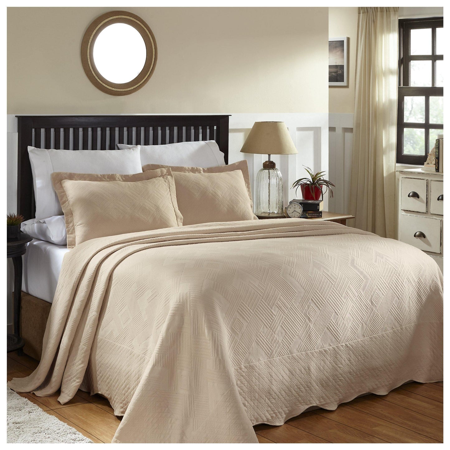 100% Cotton Geometric Fret Scalloped Bedspread Set FredCo