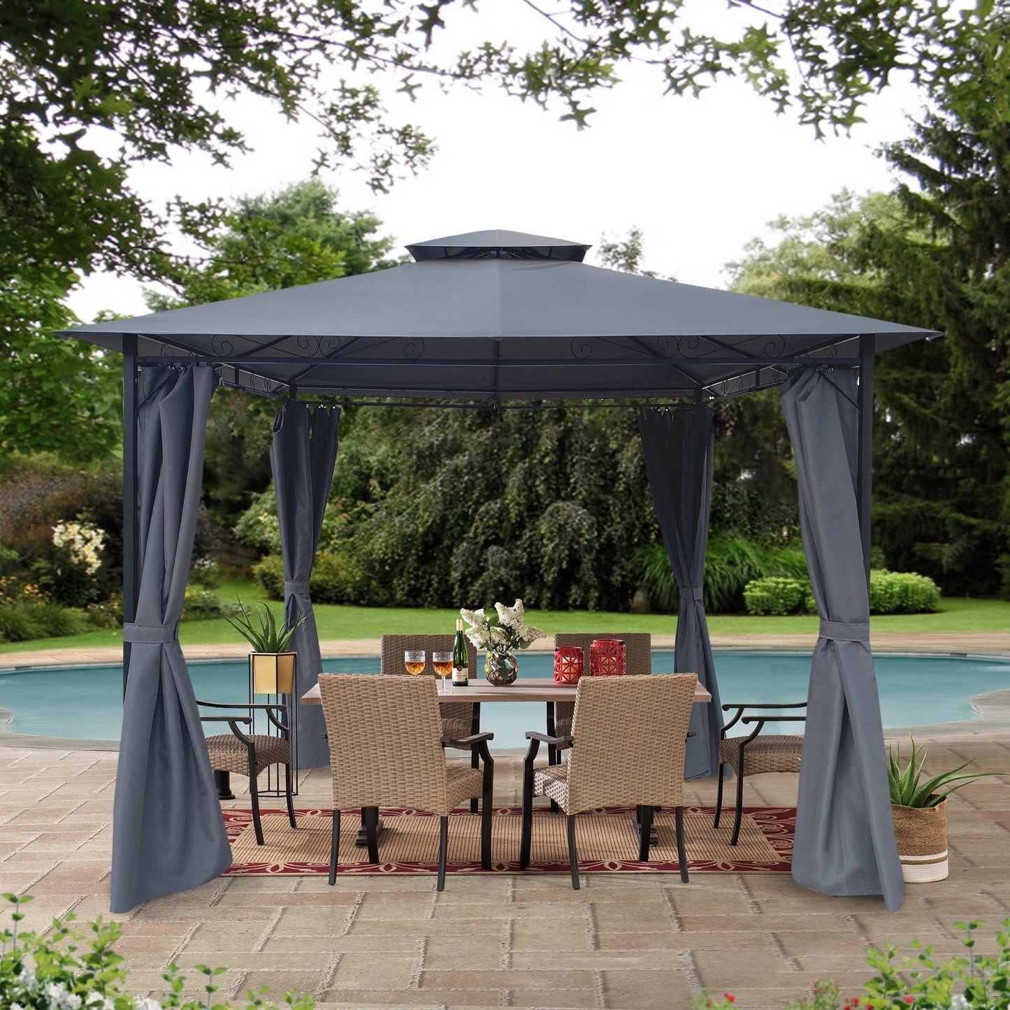 10x10 Ft Outdoor Patio Garden Gazebo Tent, Outdoor Shading, Gazebo Canopy With Curtains,Gray FredCo