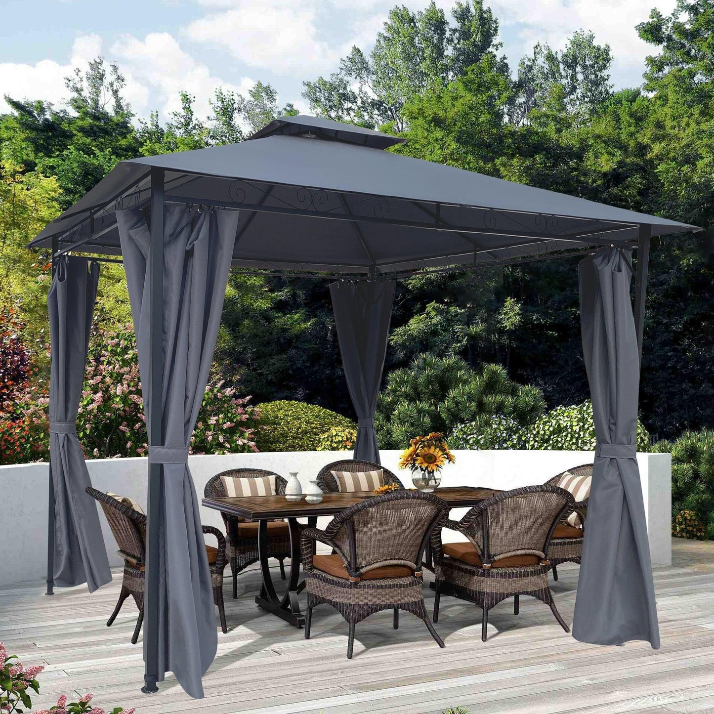 10x10 Ft Outdoor Patio Garden Gazebo Tent, Outdoor Shading, Gazebo Canopy With Curtains,Gray FredCo
