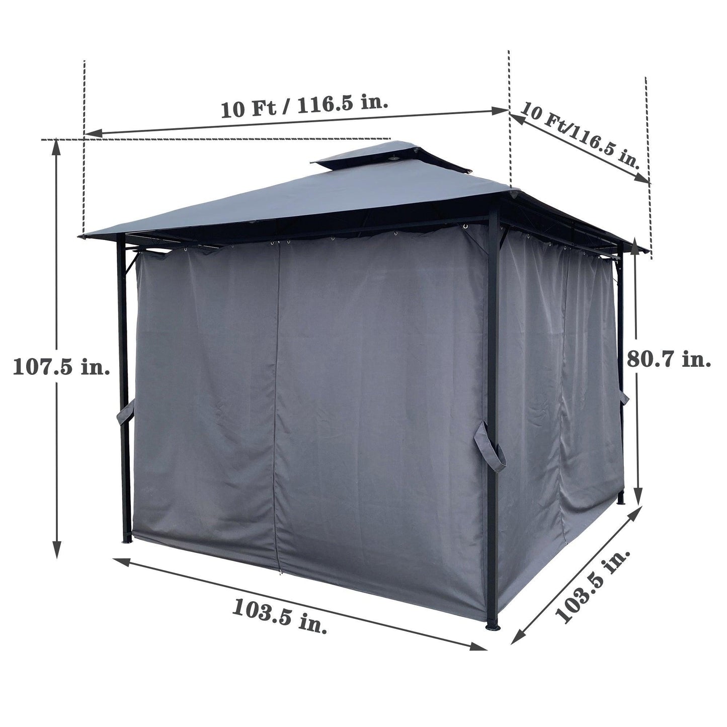 10x10 Ft Outdoor Patio Garden Gazebo Tent, Outdoor Shading, Gazebo Canopy With Curtains,Gray FredCo