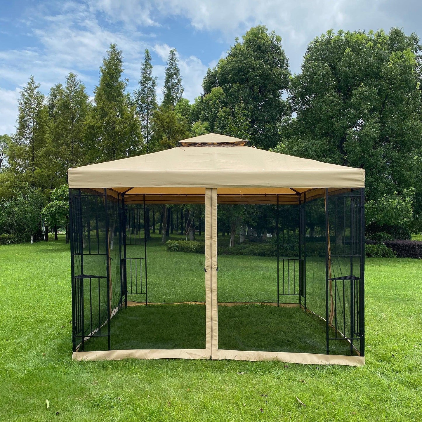 10x10Ft Outdoor Patio Gazebo Canopy Tent With Ventilated Double Roof And Mosquito Net FredCo