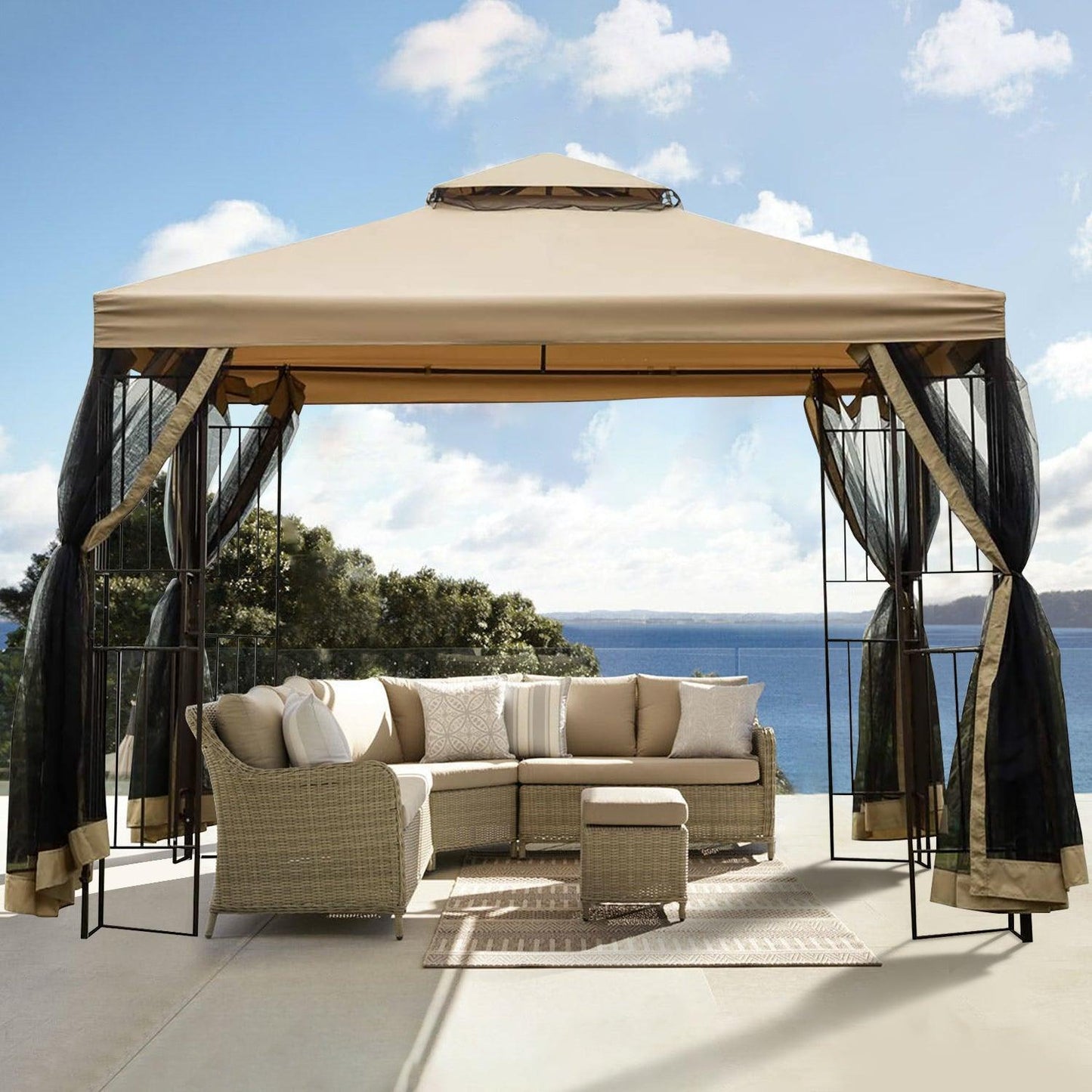 10x10Ft Outdoor Patio Gazebo Canopy Tent With Ventilated Double Roof And Mosquito Net FredCo