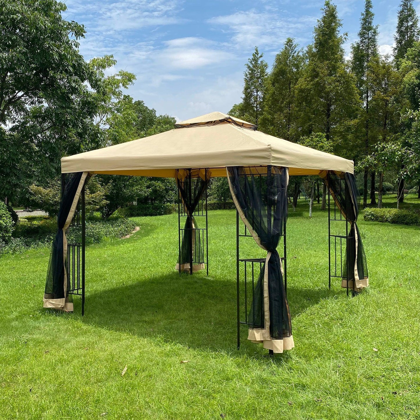 10x10Ft Outdoor Patio Gazebo Canopy Tent With Ventilated Double Roof And Mosquito Net FredCo