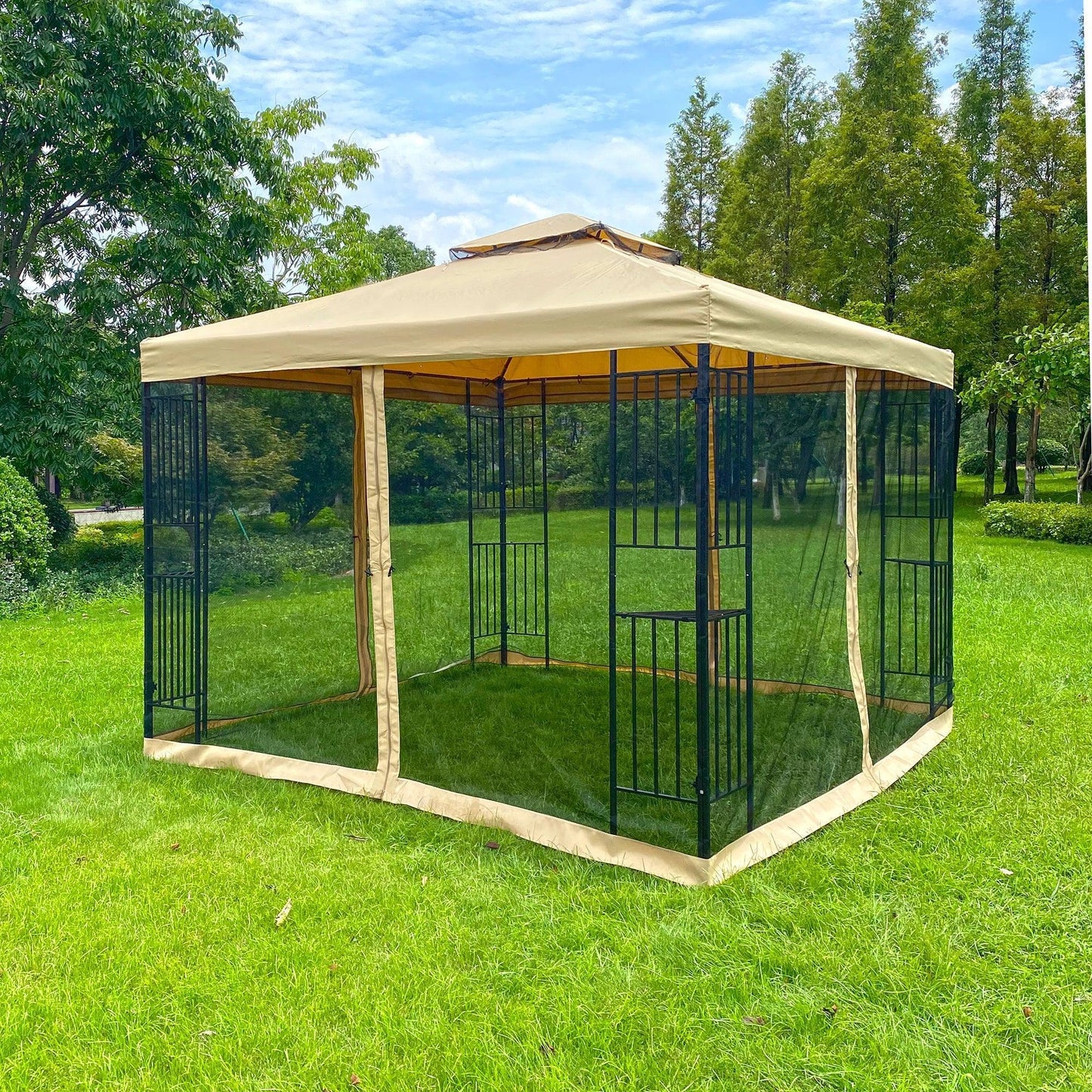 10x10Ft Outdoor Patio Gazebo Canopy Tent With Ventilated Double Roof And Mosquito Net FredCo