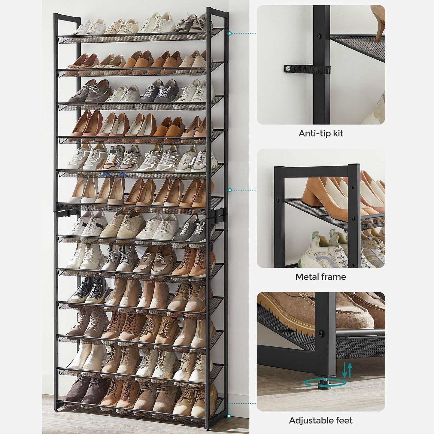 12-Tier Metal Shoe Rack, 40-60 pairs FredCo