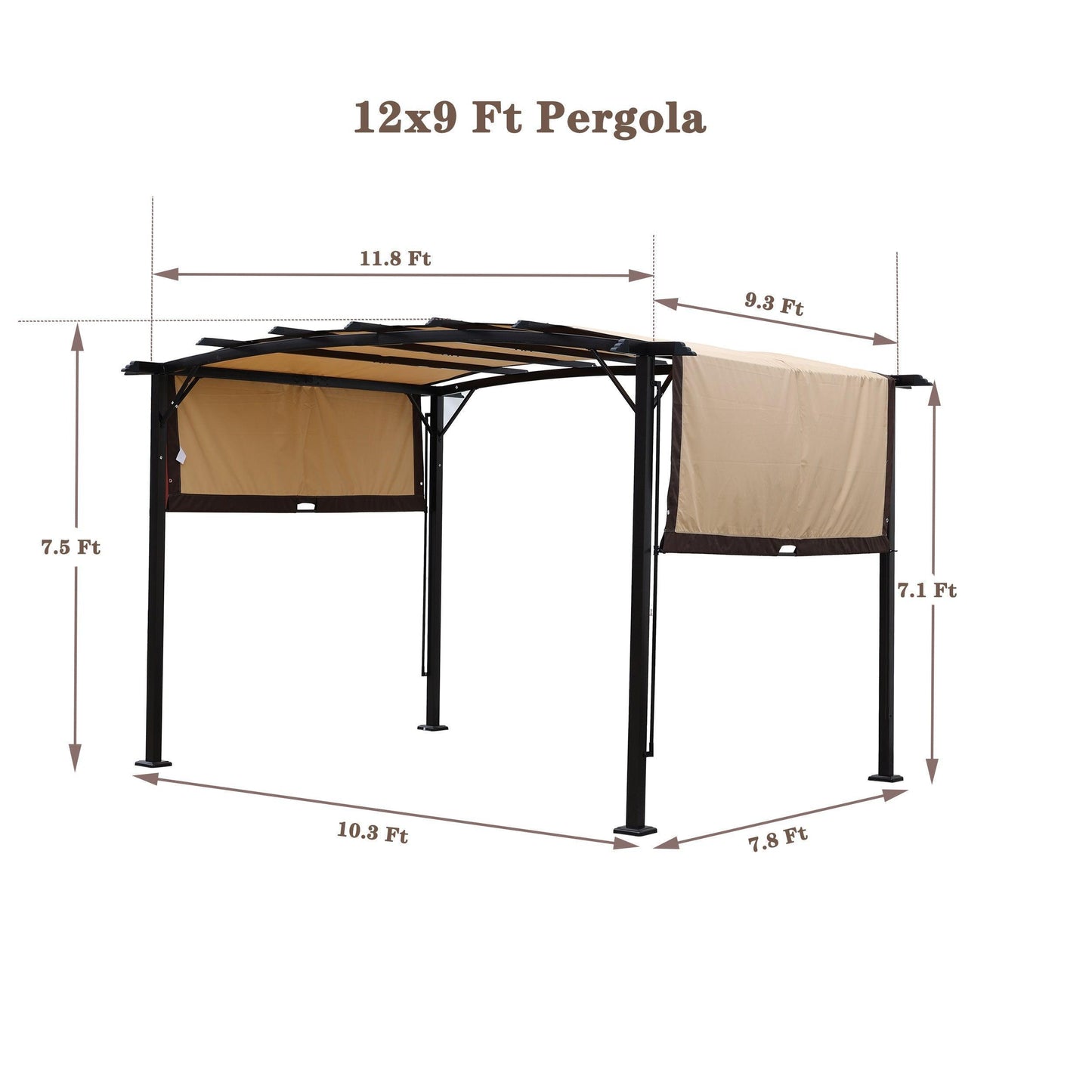12 x 9 Ft Outdoor Pergola Patio Gazebo,Retractable Shade Canopy,Steel Frame Grape Gazebo,Sunshelter Pergola for Gardens,Terraces,Backyard FredCo