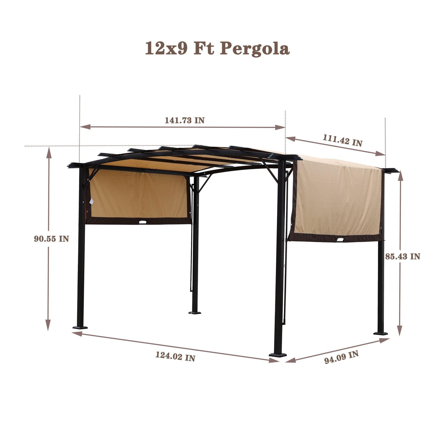 12 x 9 Ft Outdoor Pergola Patio Gazebo,Retractable Shade Canopy,Steel Frame Grape Gazebo,Sunshelter Pergola for Gardens,Terraces,Backyard FredCo