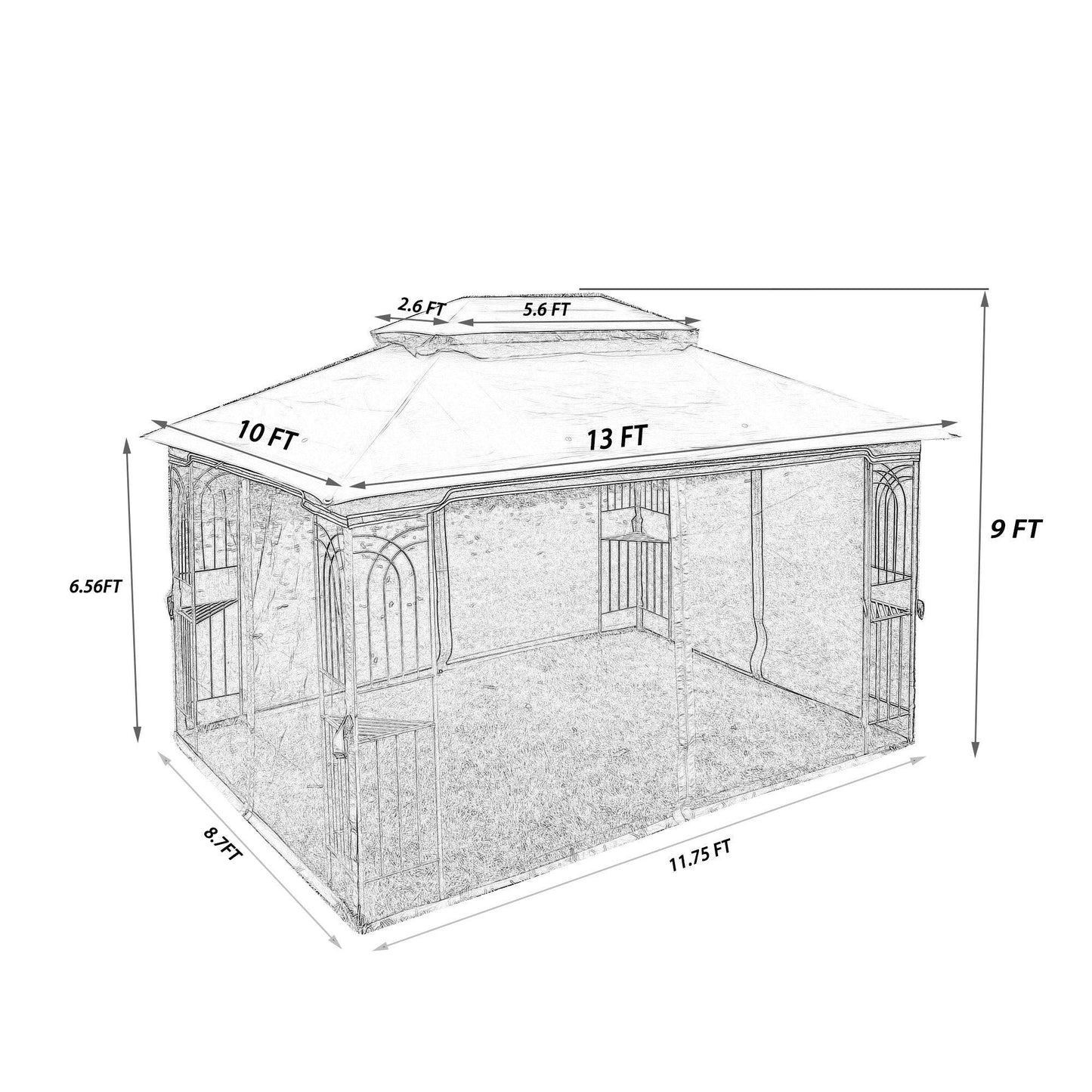 13x10 Outdoor Patio Gazebo Canopy Tent With Ventilated Double Roof And Mosquito net Grey FredCo