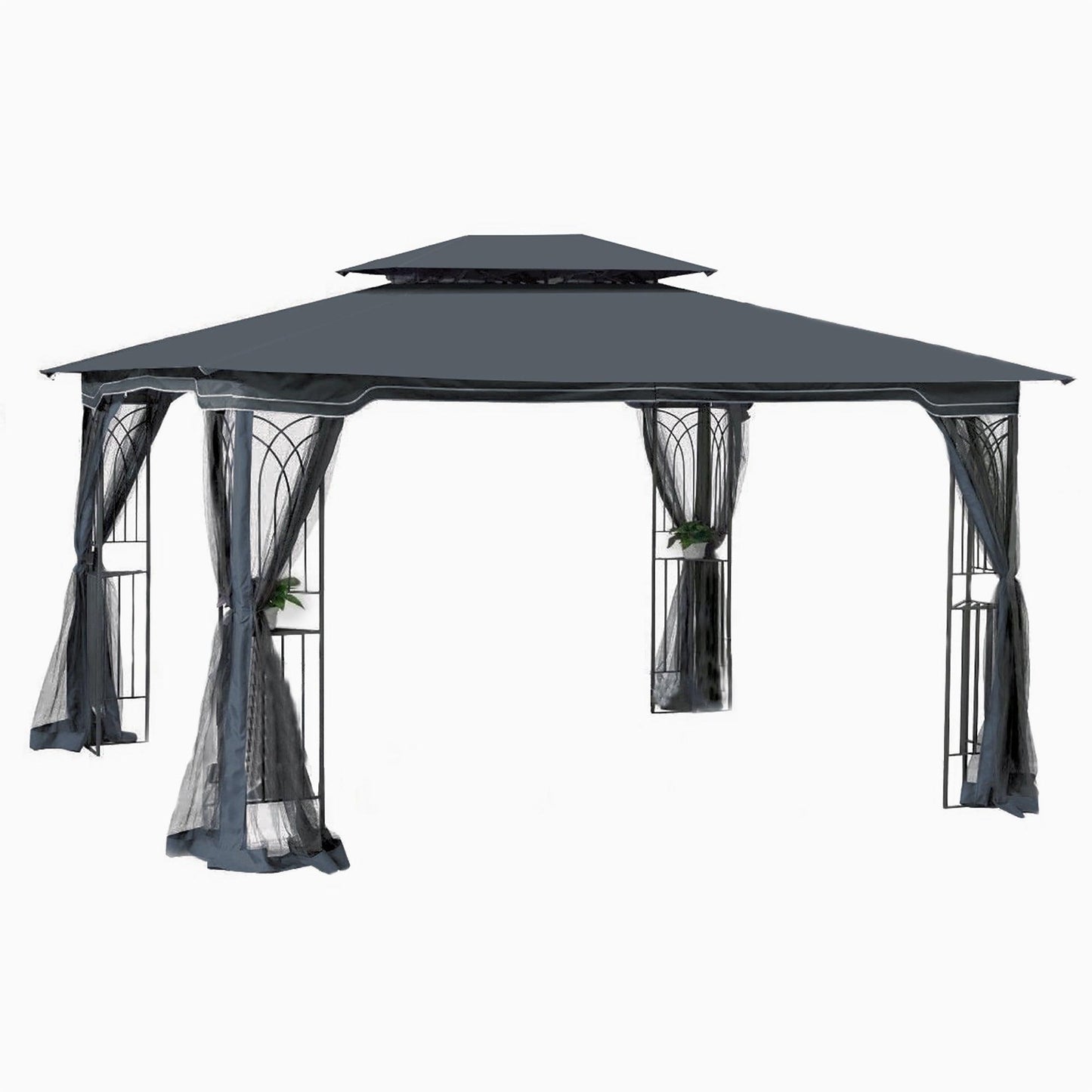13x10 Outdoor Patio Gazebo Canopy Tent With Ventilated Double Roof And Mosquito net Grey FredCo