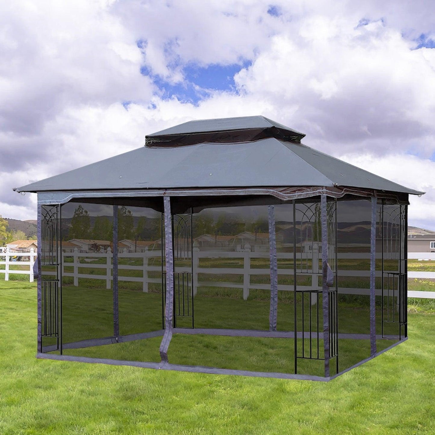 13x10 Outdoor Patio Gazebo Canopy Tent With Ventilated Double Roof And Mosquito net Grey FredCo