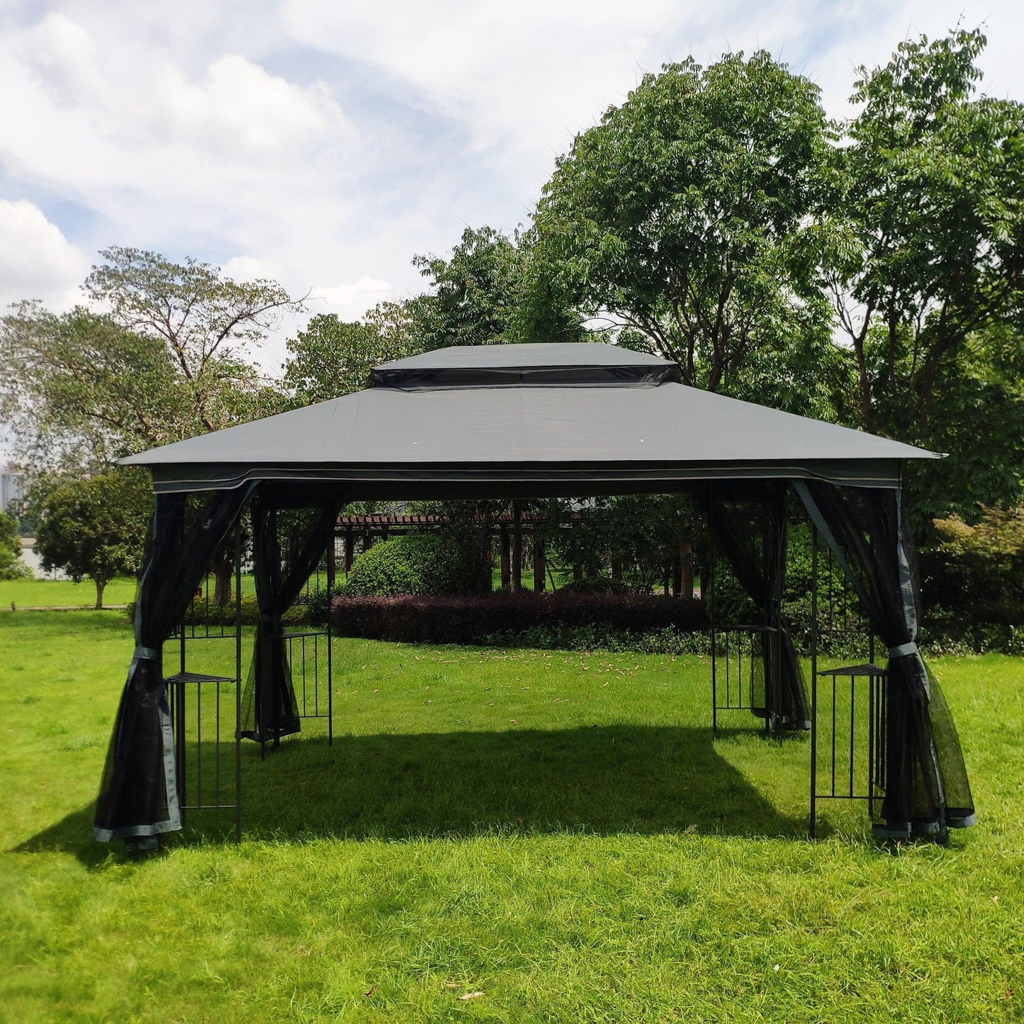 13x10 Outdoor Patio Gazebo Canopy Tent With Ventilated Double Roof And Mosquito net Grey FredCo