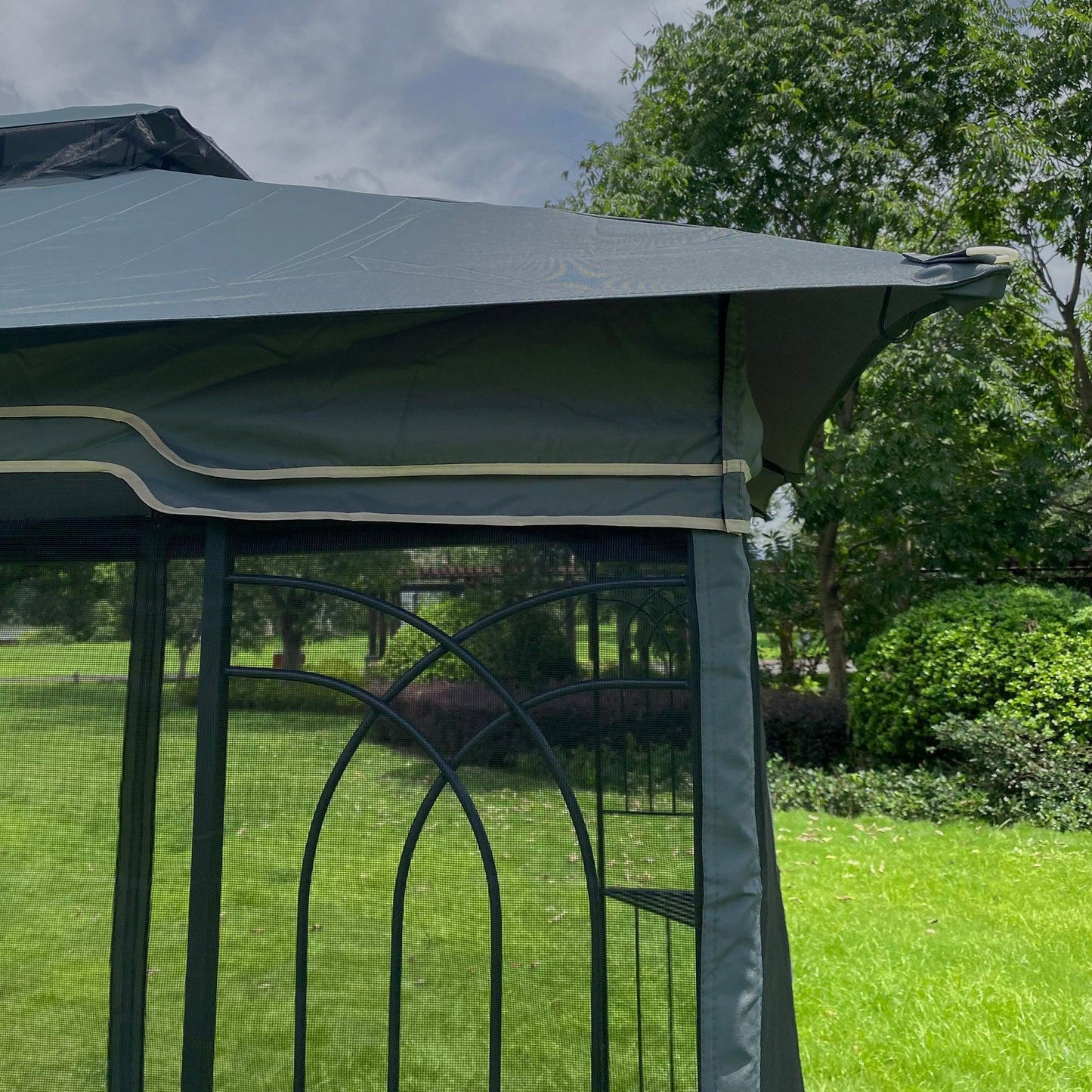 13x10 Outdoor Patio Gazebo Canopy Tent With Ventilated Double Roof And Mosquito net Grey FredCo