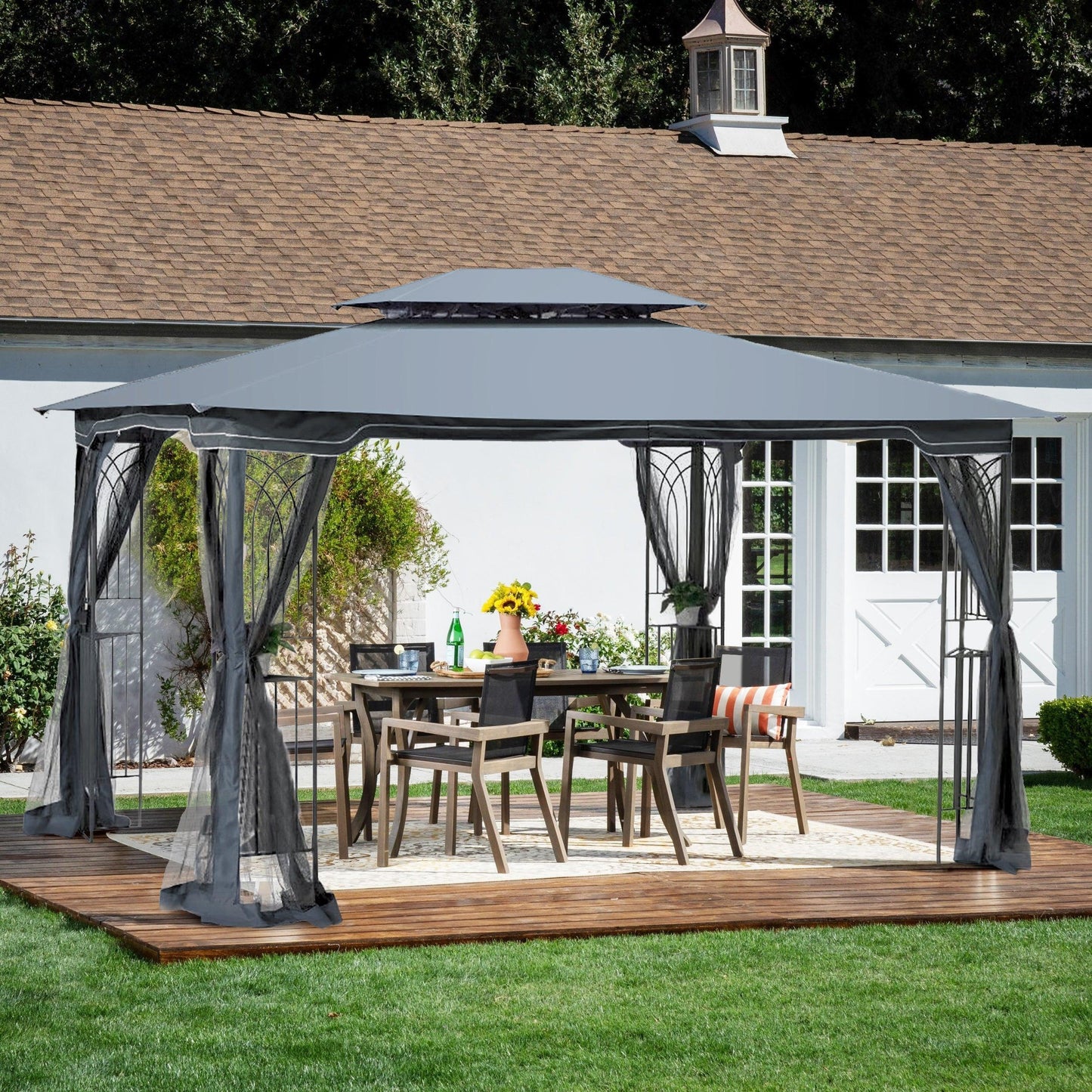 13x10 Outdoor Patio Gazebo Canopy Tent With Ventilated Double Roof And Mosquito net Grey FredCo