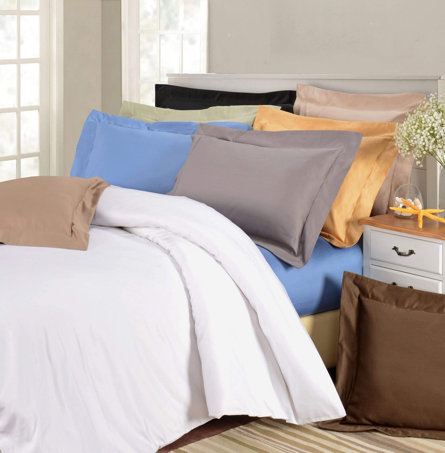 1500-Thread Count 100% Egyptian Cotton Luxurious Solid Duvet Cover Set FredCo