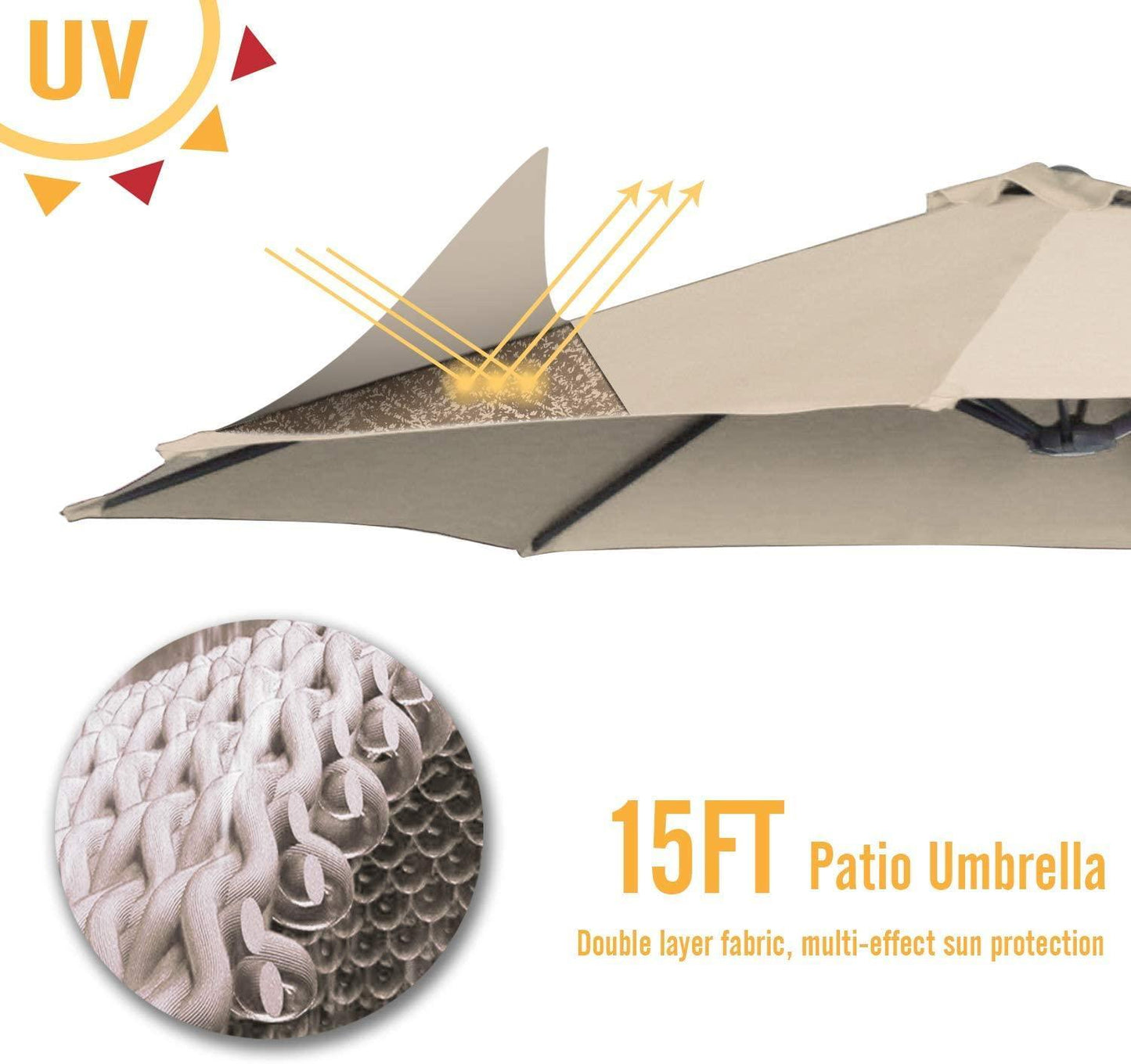 15x9ft Double-Sided Patio Umbrella Outdoor Market Umbrella (1.9" Pole,Beige) B083KH6JTB FredCo