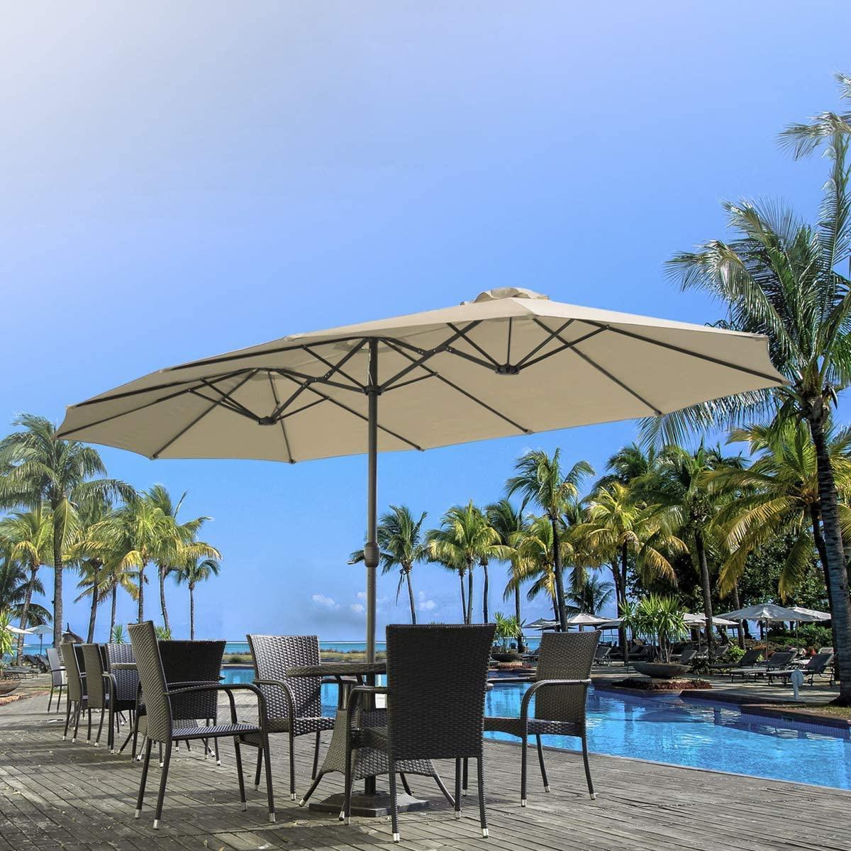 15x9ft Double-Sided Patio Umbrella Outdoor Market Umbrella (1.9" Pole,Beige) B083KH6JTB FredCo
