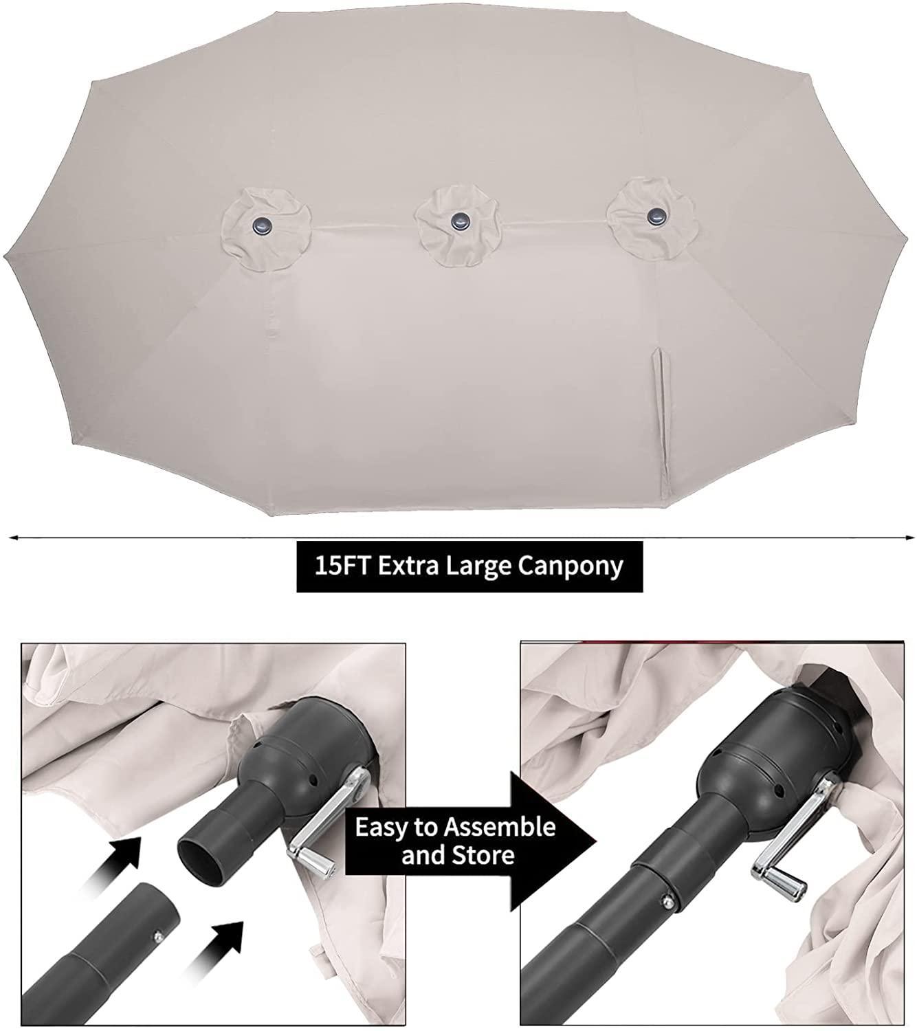 15x9ft Double-Sided Patio Umbrella Outdoor Market Umbrella (1.9" Pole,Beige) B083KH6JTB FredCo