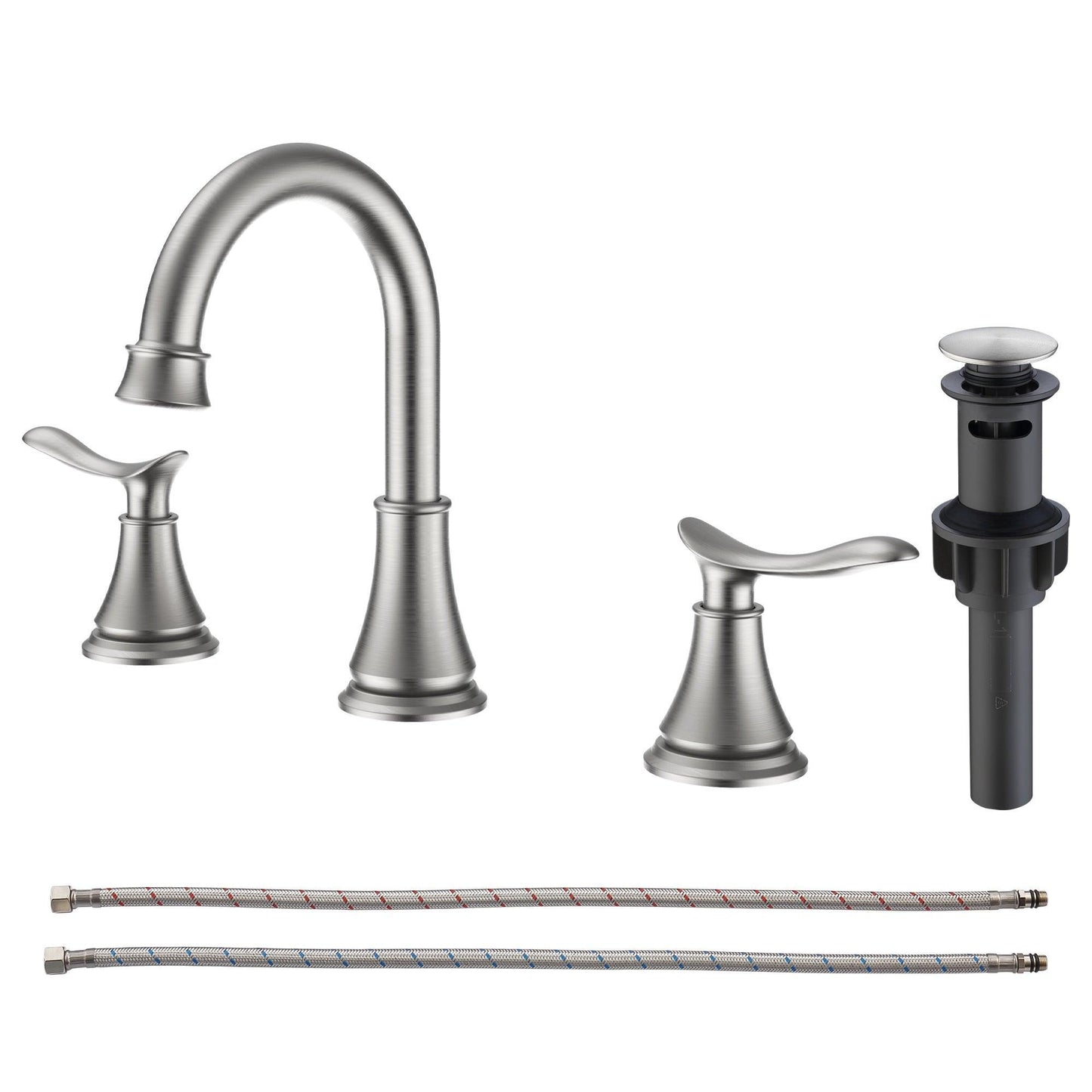 2-Handle 8 inch Widespread Bathroom Sink Faucet 360° Swivel with Pop Up Drain FredCo
