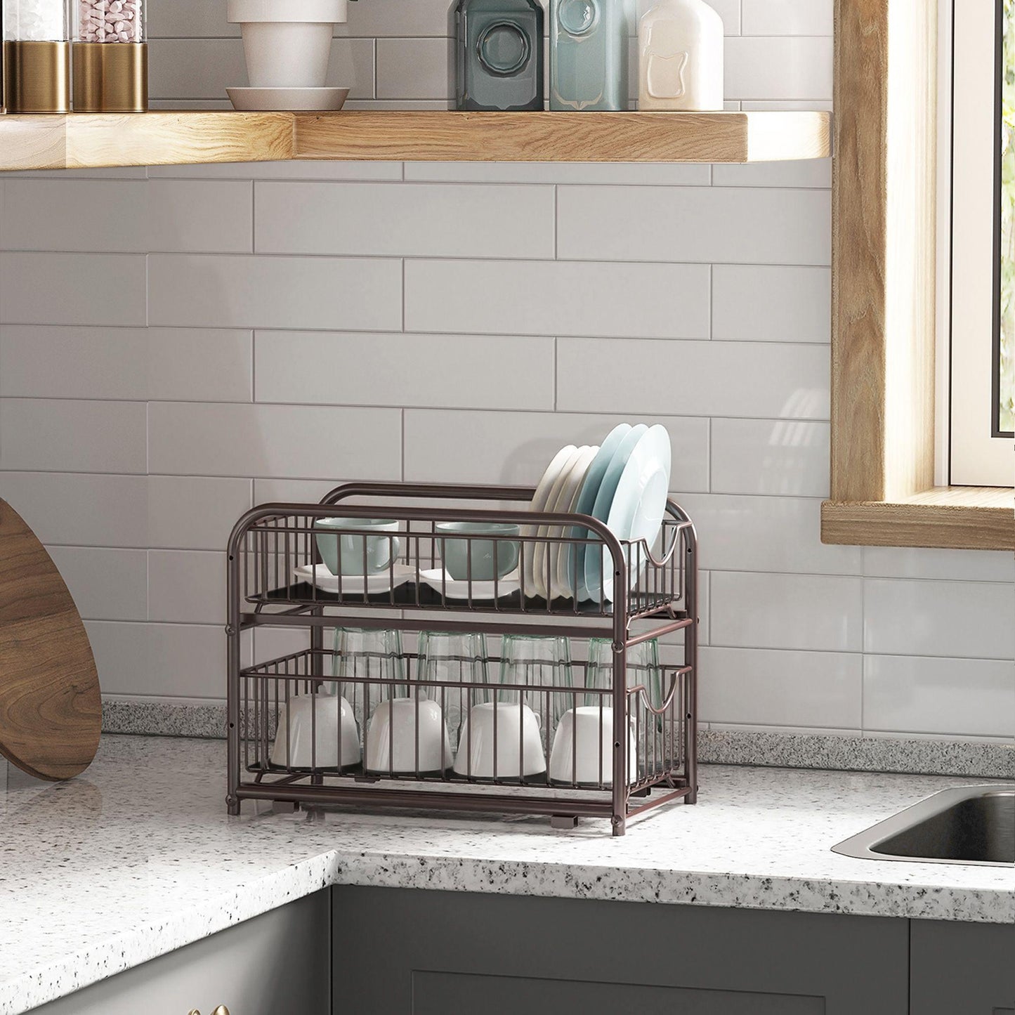 2-Tier Pull Out Cabinet Organizer with Storage Basket FredCo