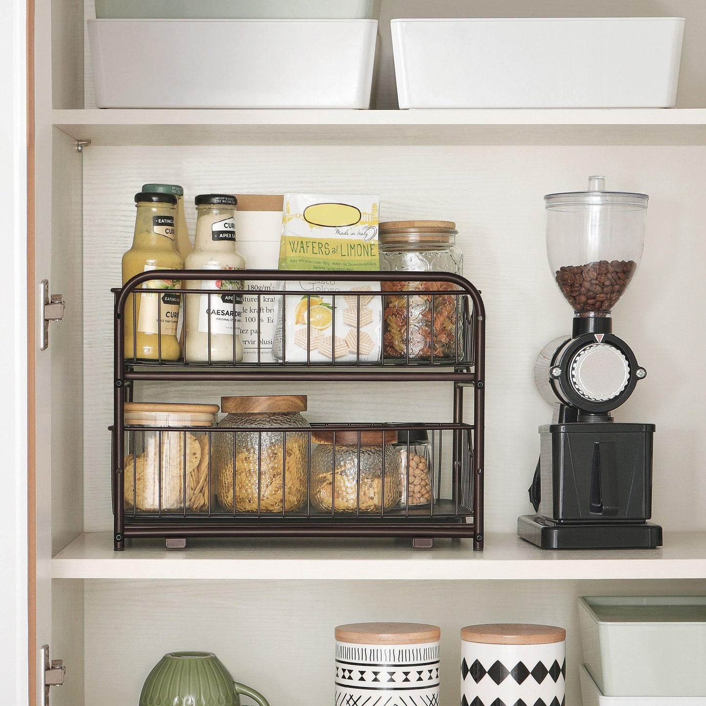 2-Tier Pull Out Cabinet Organizer with Storage Basket FredCo
