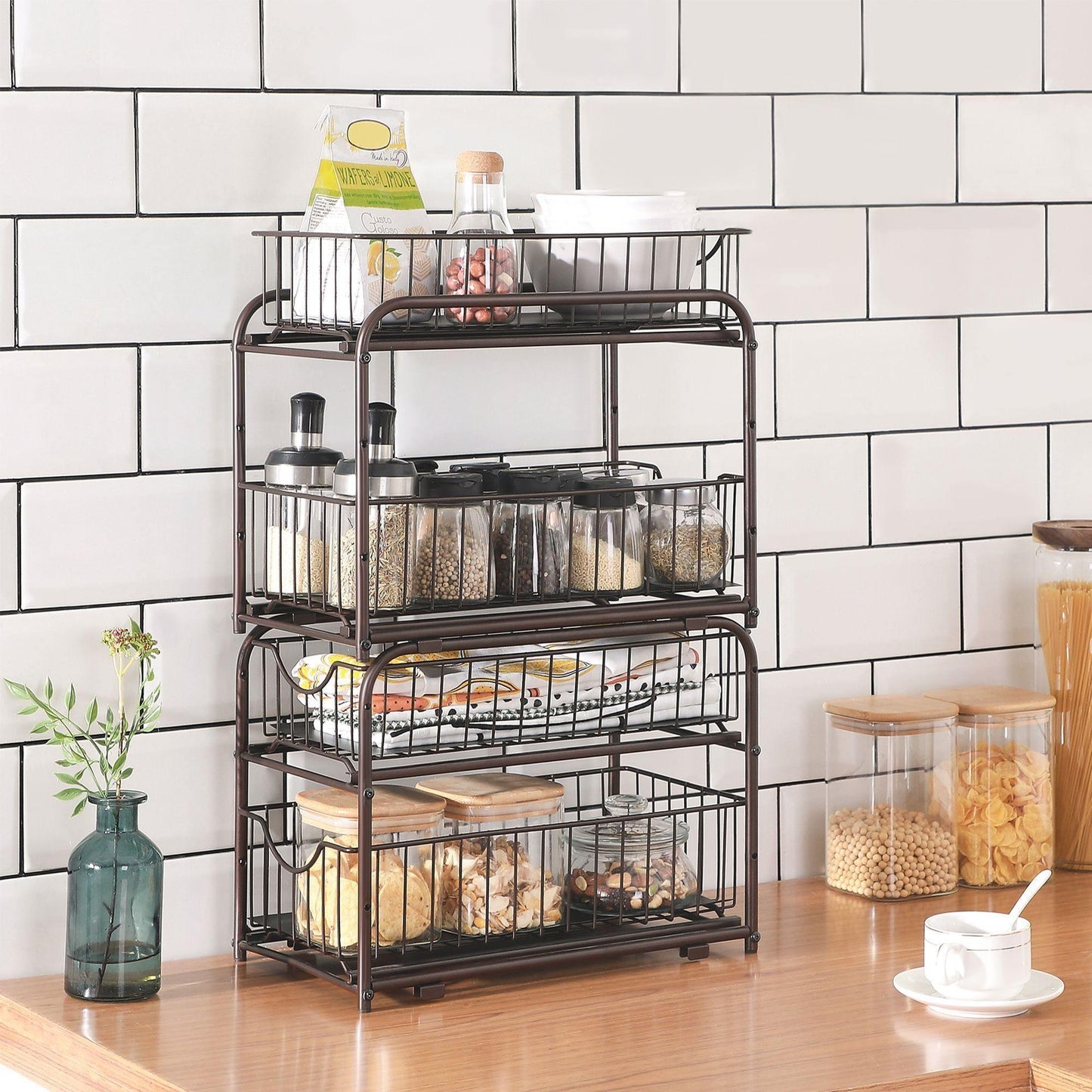 2-Tier Pull Out Cabinet Organizer with Storage Basket FredCo