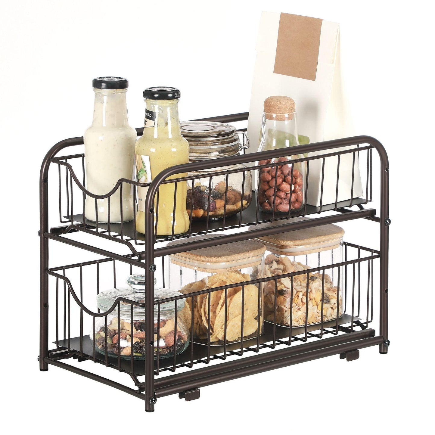 2-Tier Pull Out Cabinet Organizer with Storage Basket FredCo