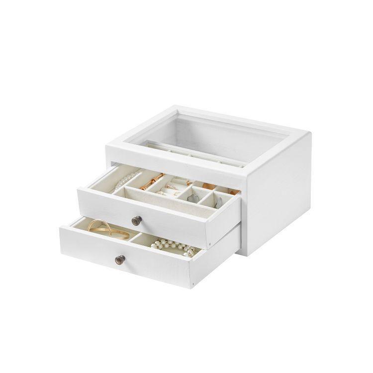 2-Tier Wooden Jewelry Case White FredCo