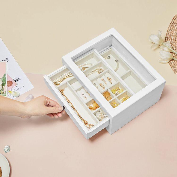 2-Tier Wooden Jewelry Case White FredCo