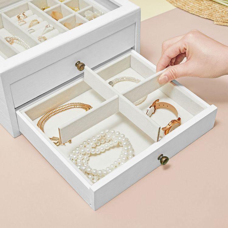 2-Tier Wooden Jewelry Case White FredCo