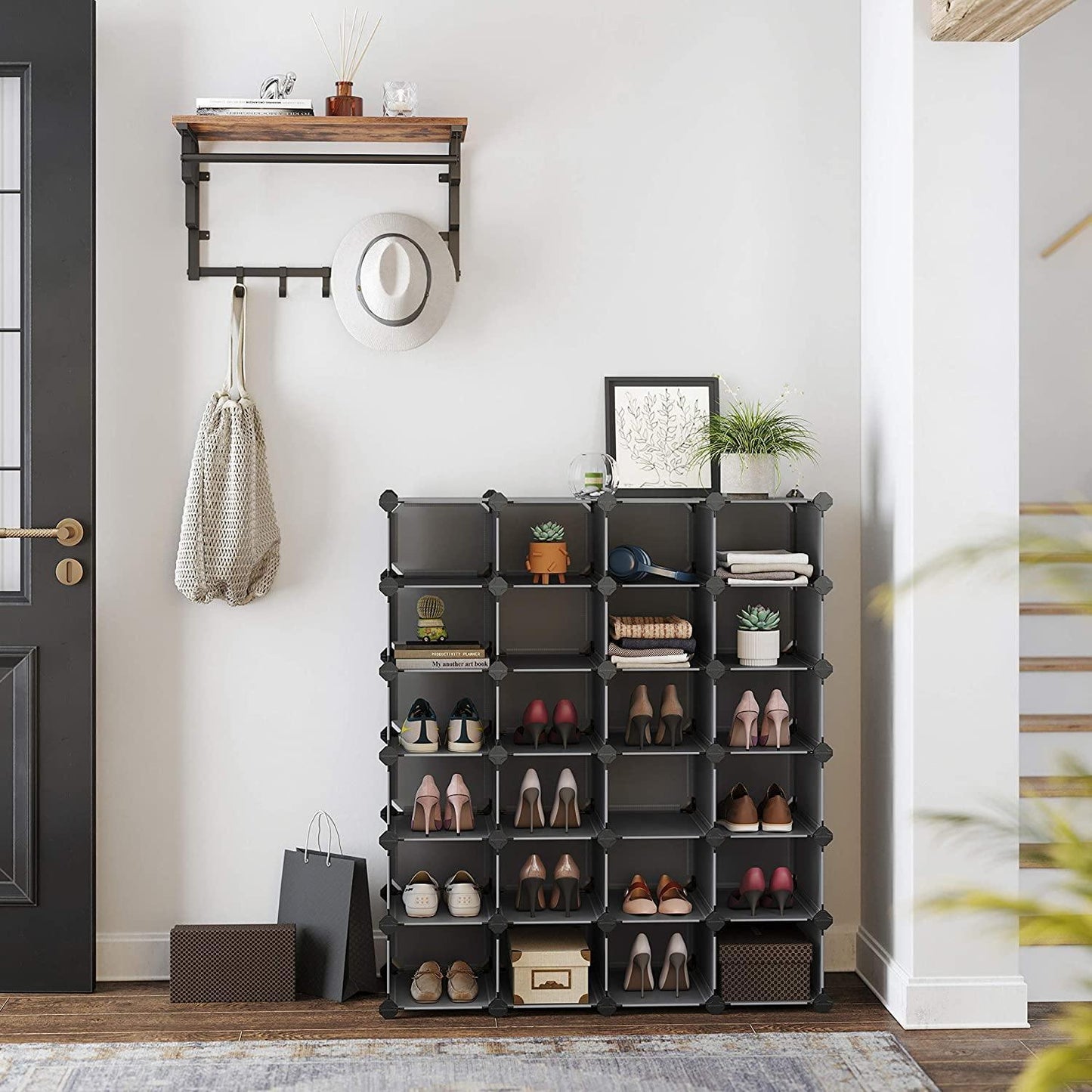 24-Cube Plastic Gray Shoe Storage Organizer Unit FredCo
