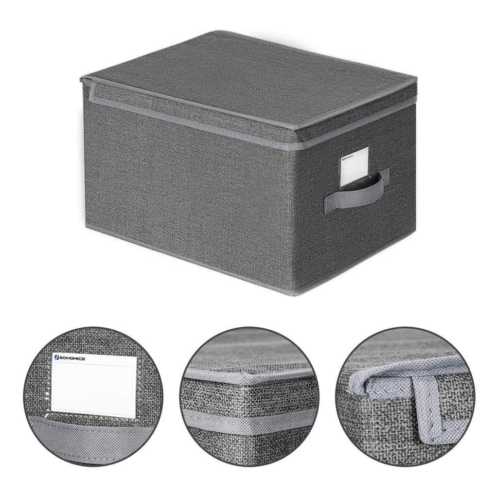 3 Fabric Storage Bins with Lids, Smoky Gray FredCo