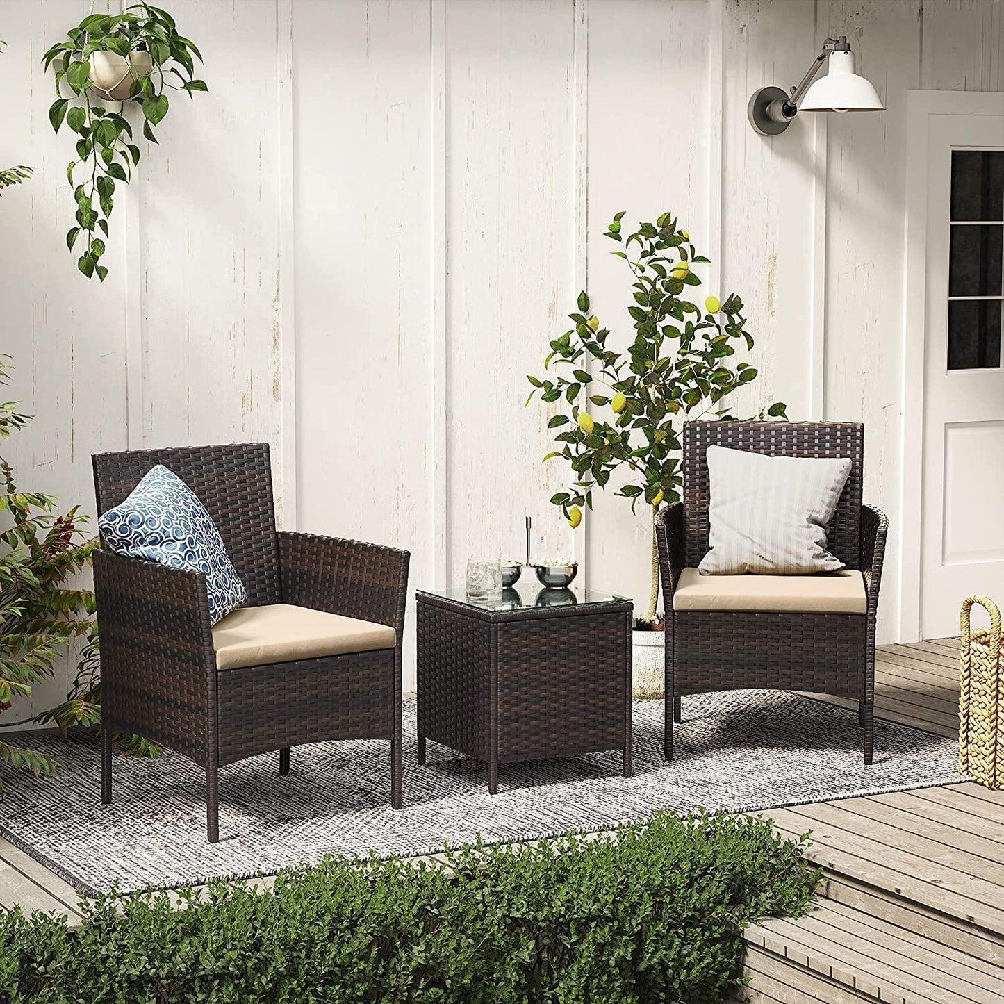 3-Piece Patio Table Set, Rattan Brown FredCo