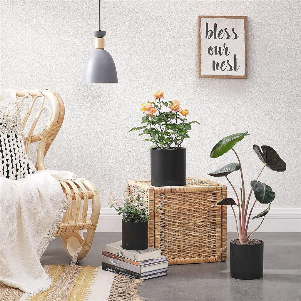 3 Plastic Planters Set Black FredCo