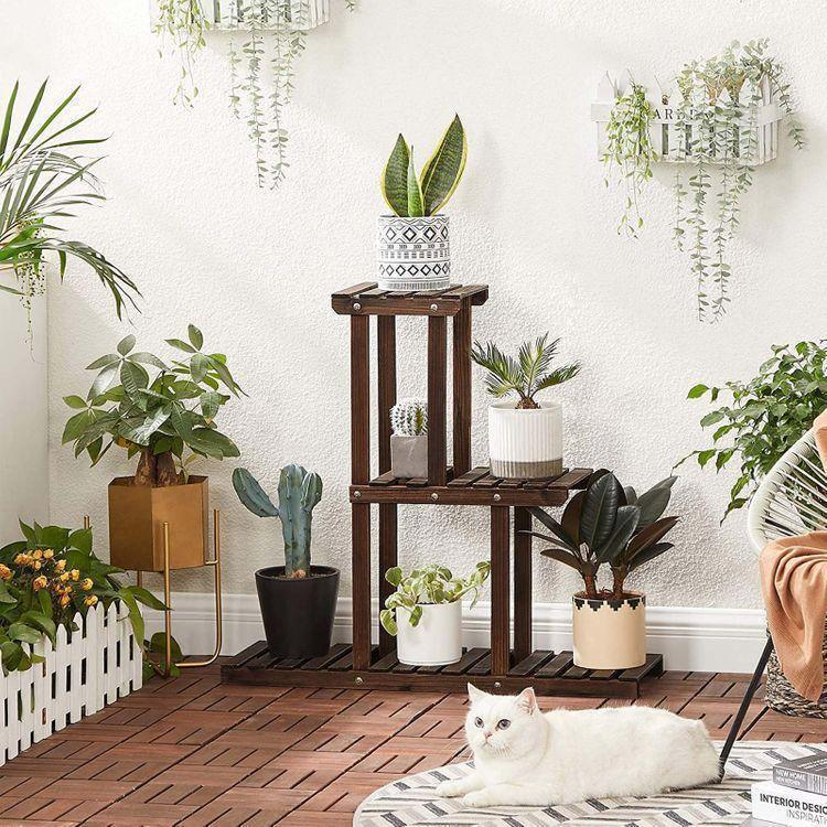 3-Tier Indoor Plant Shelf Rustic Dark Brown FredCo