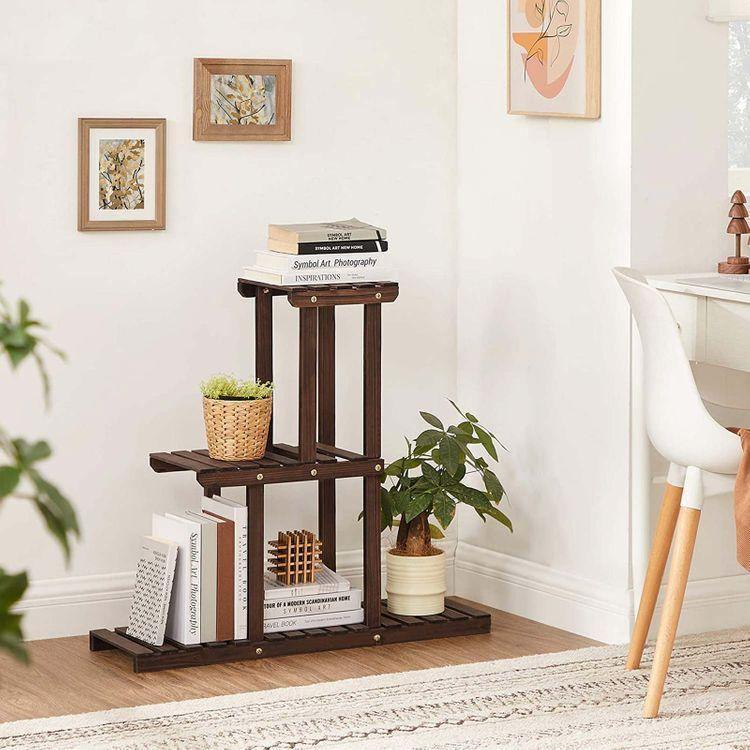 3-Tier Indoor Plant Shelf Rustic Dark Brown FredCo